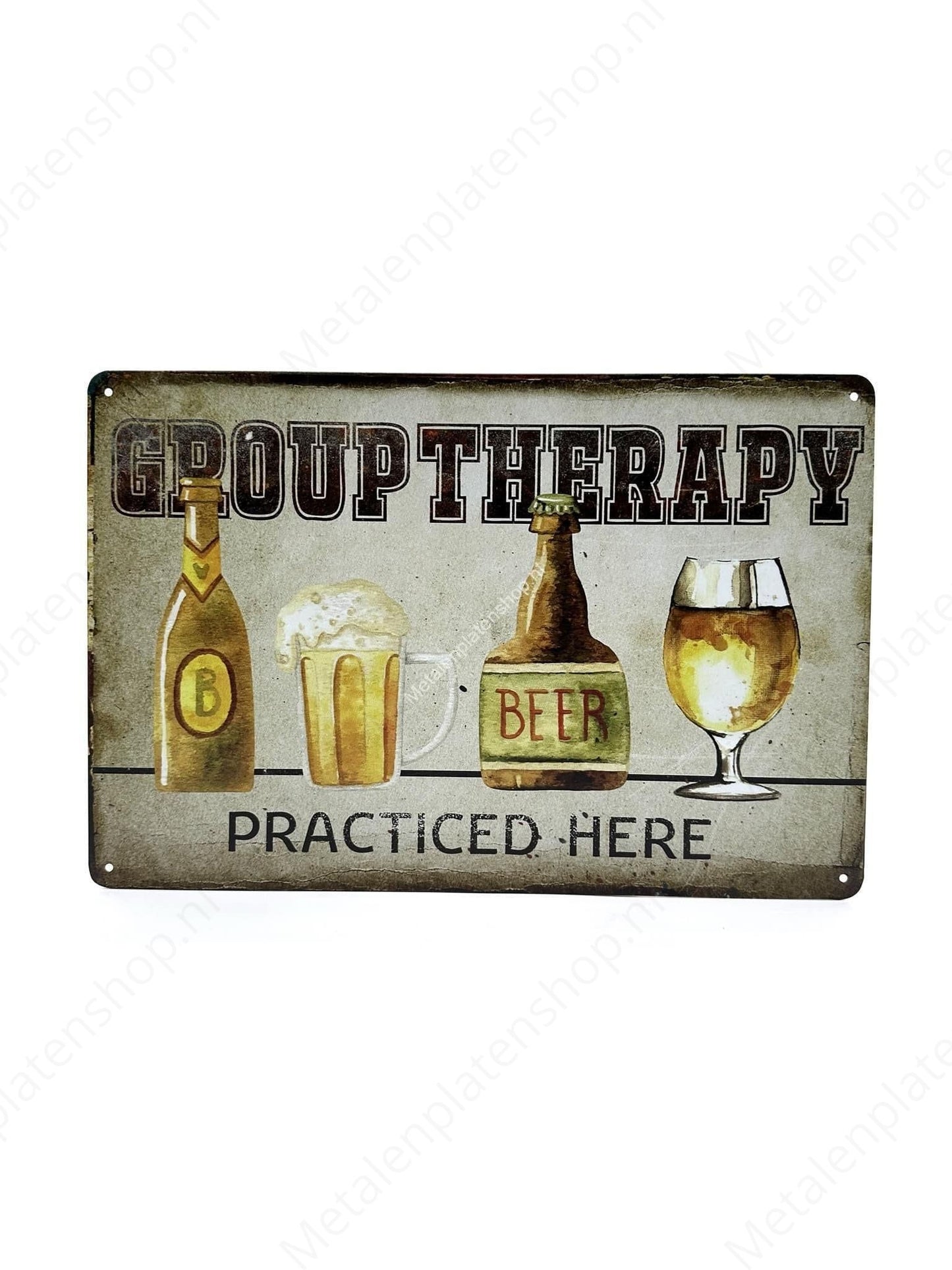 Gruppentherapie - Hier praktiziert - Bier - Metallwandschild