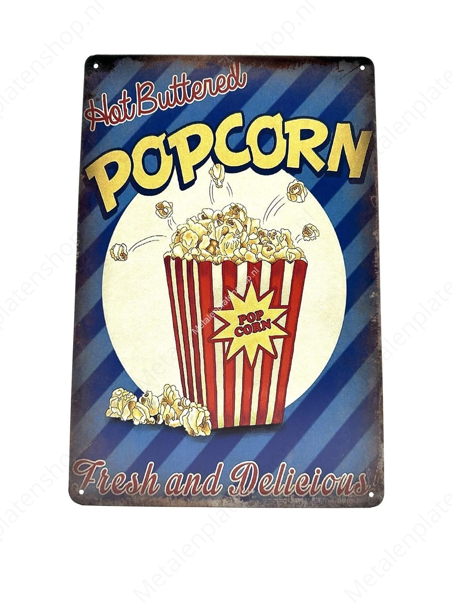 Heißes Butterpopcorn – Frisch und lecker – Metallwandschild