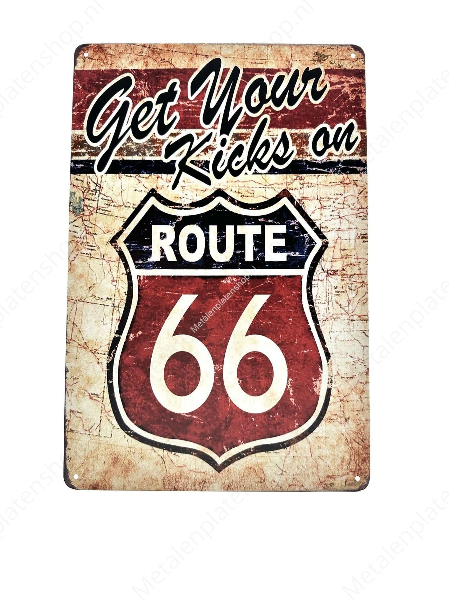 Holen Sie sich Ihre Kicks auf der Route 66 – Metall-Wandschild
