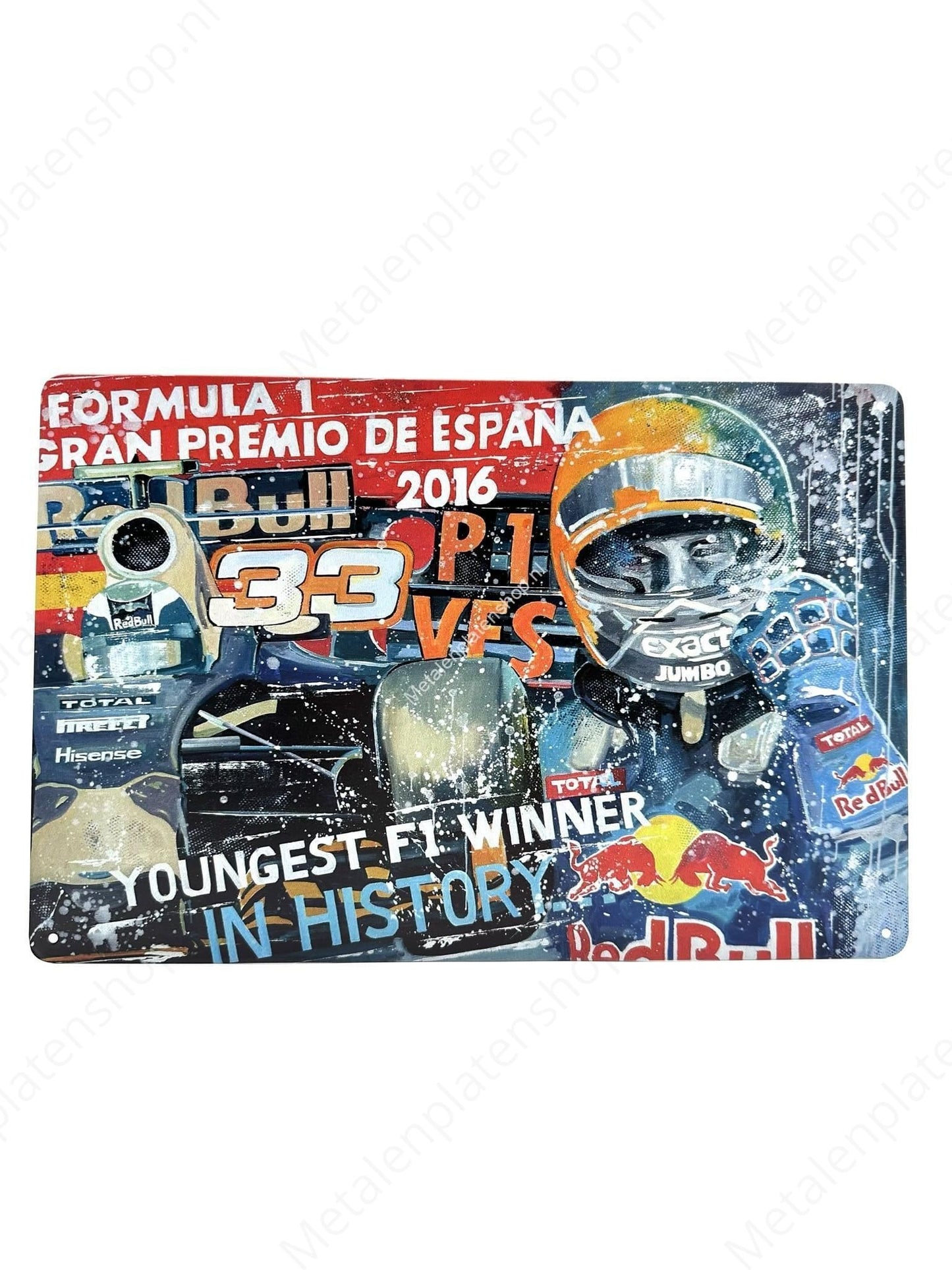 Wandschild aus Metall – Formel 1 – Verstappen – Jüngster F1-Sieger