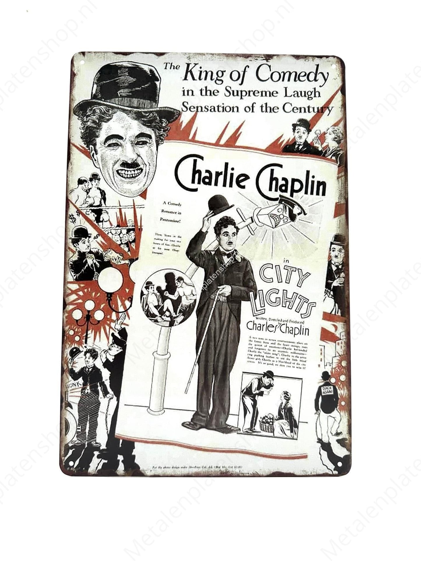 Charlie Chaplin - The King of Comedy - Metal Wall Sign