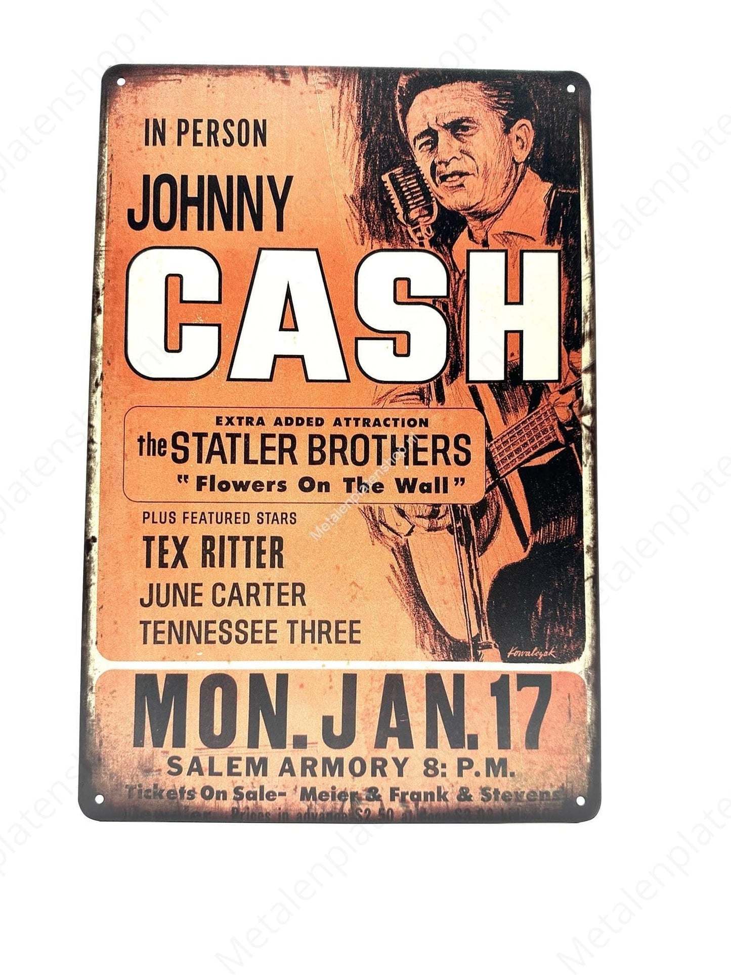 Johnny Cash – Flowers on the Wall – Poster – Metallwandschild
