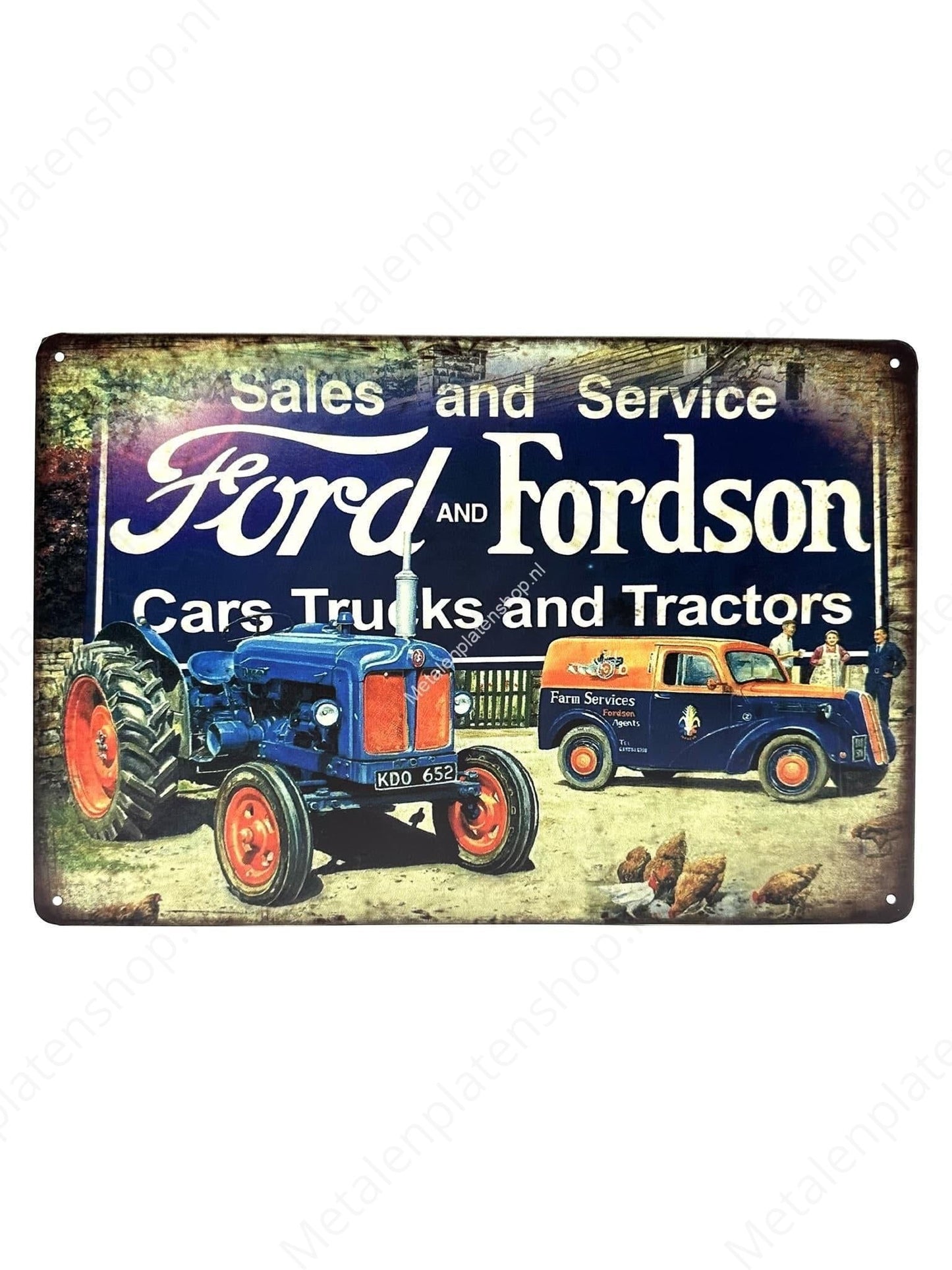 Ford and Fordson - Cars Trucks and Tractors - Metalen Wandbord