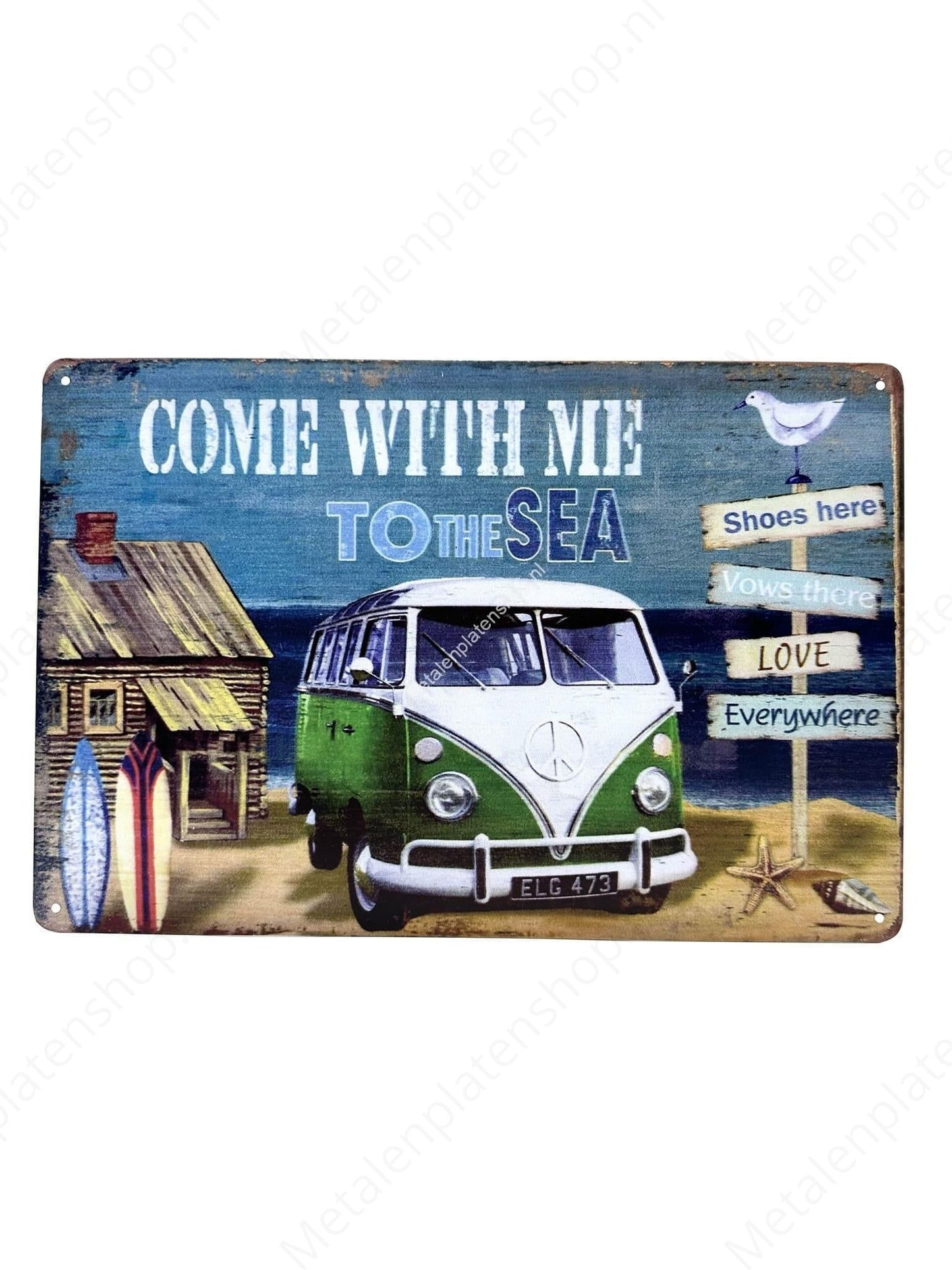 Come with me to the sea - Volkswagen Bus - Metal Wall Sign