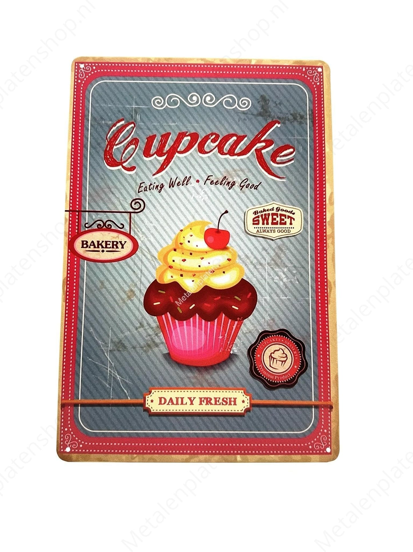 Cupcake - Gut essen - Wohlfühlen - Metallwandschild