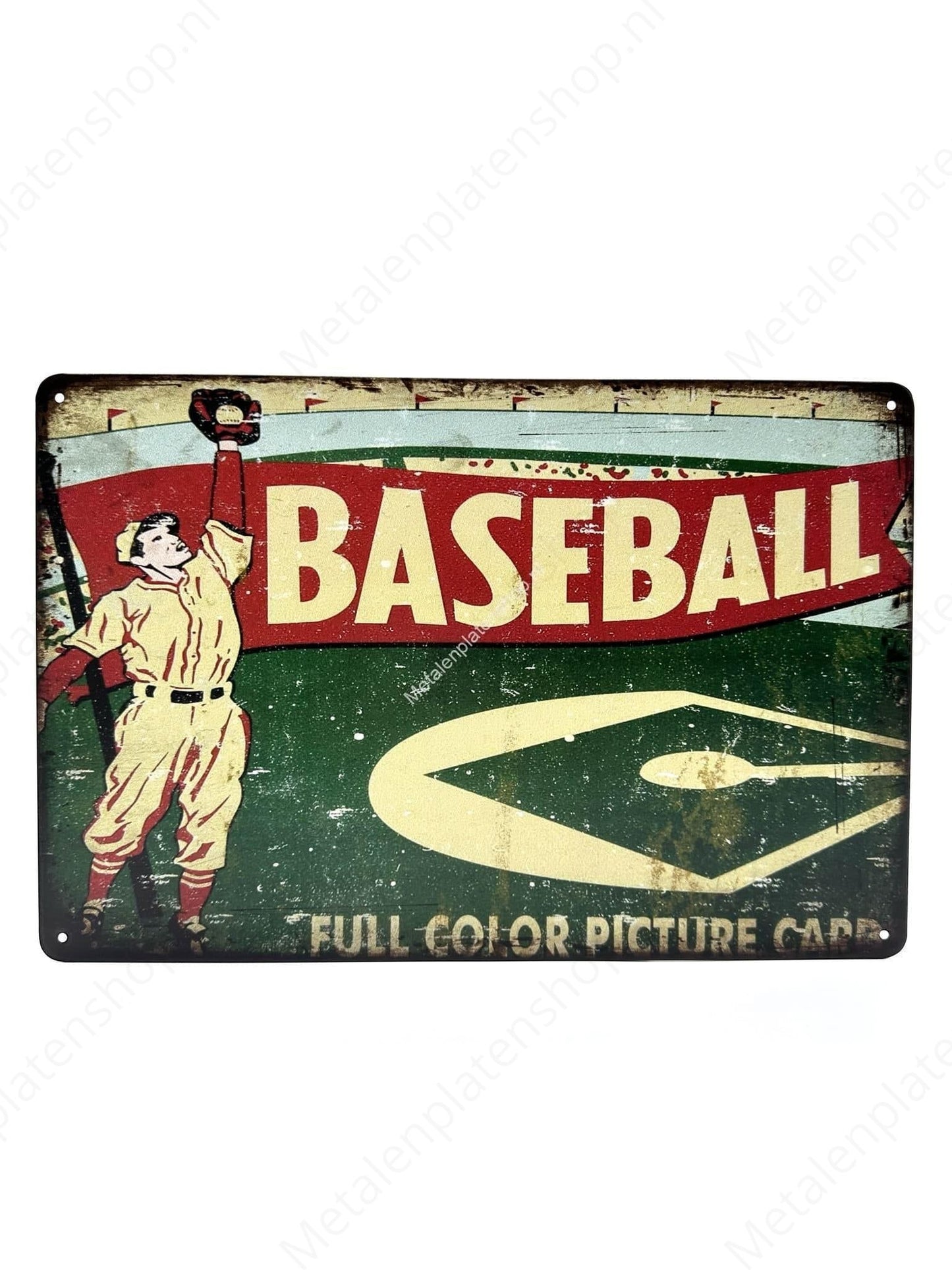 Baseball - Full Color Picture Card - Metalen Wandbord