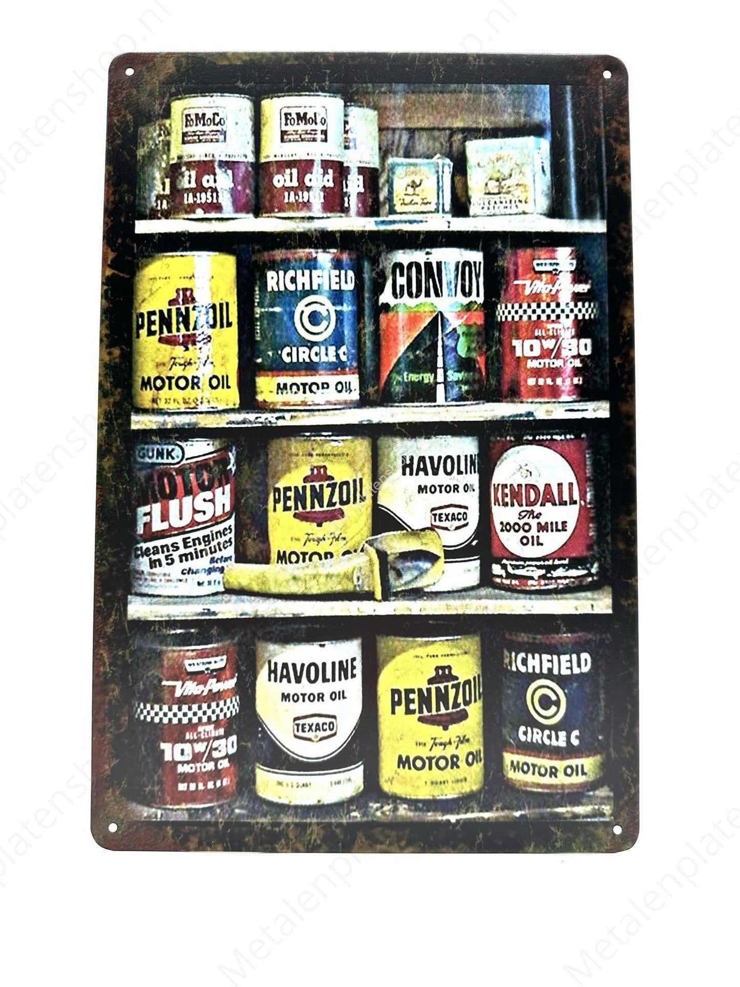 Oil Cans in Cupboard - Metal Wall Sign
