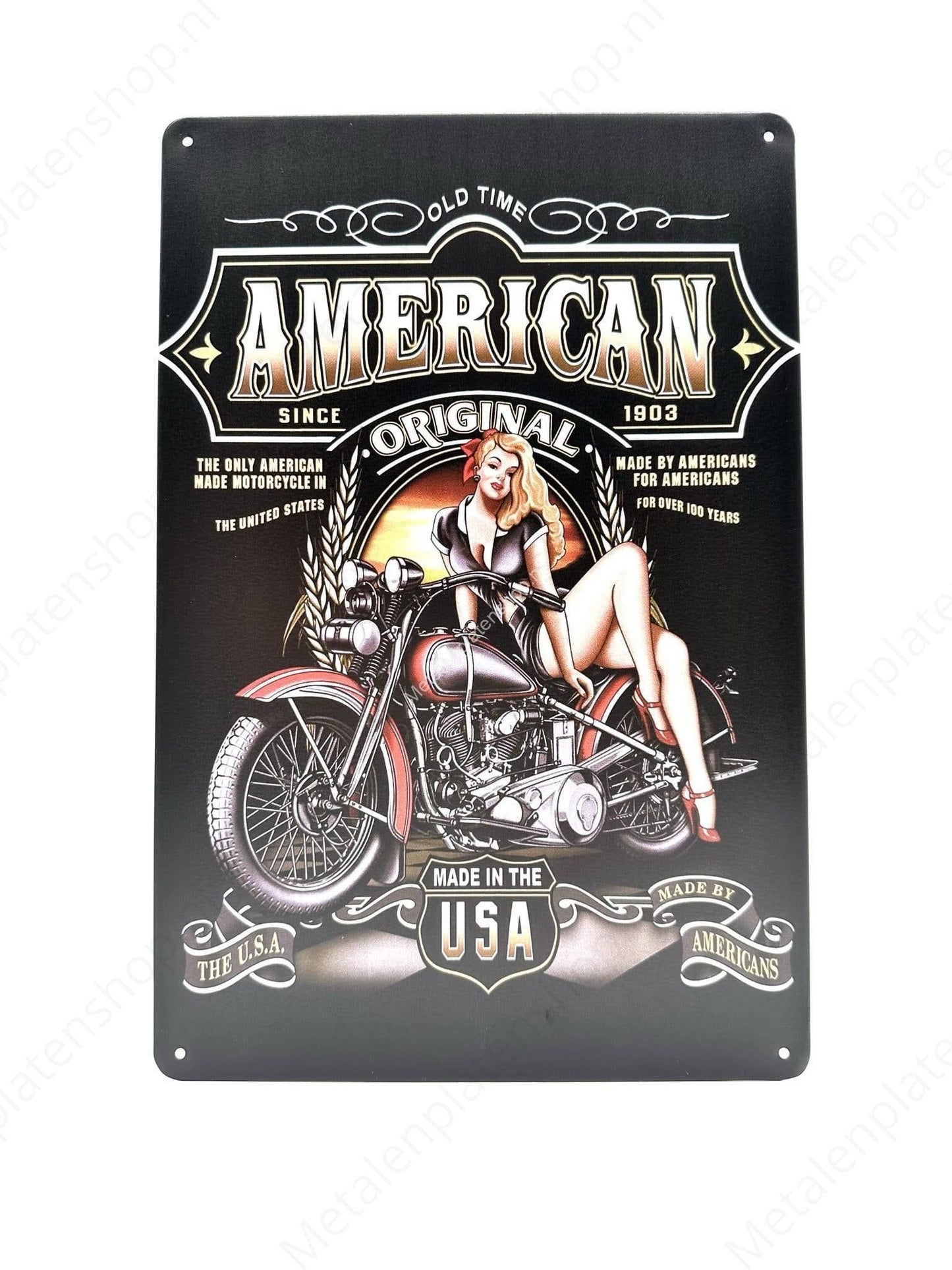 Old Time - American - Made in USA - Motorcycles - Metal Wall Sign
