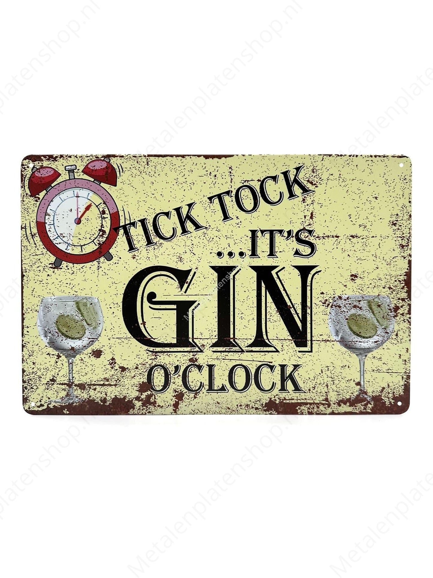 Tick ​​Tack - It's GIN o'clock - Metallwandschild