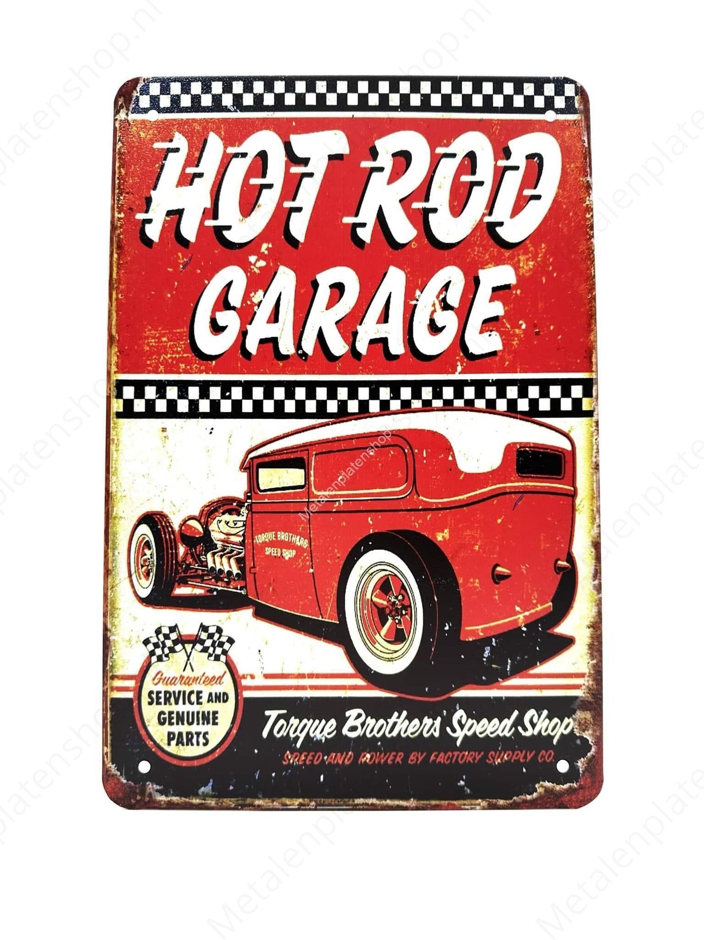 Hot Rod Garage - Service and Genuine Parts - Metalen Wandbord