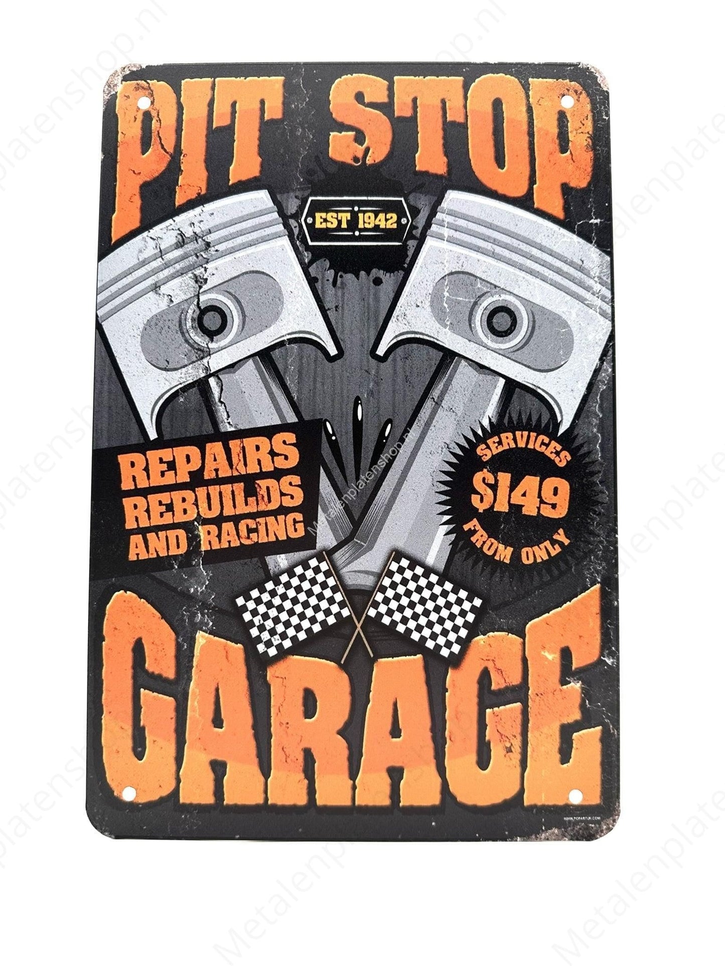 PIT Stop - Est. 1942 - Garage - Metalen Wandbord