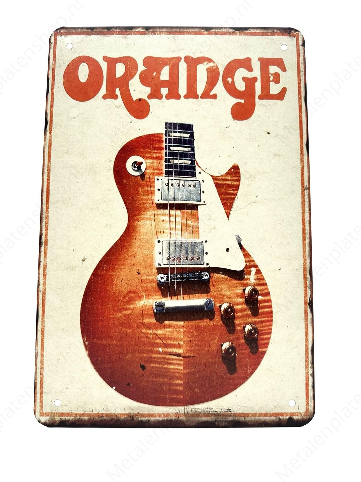Orange - Guitar - Metal Wall Sign