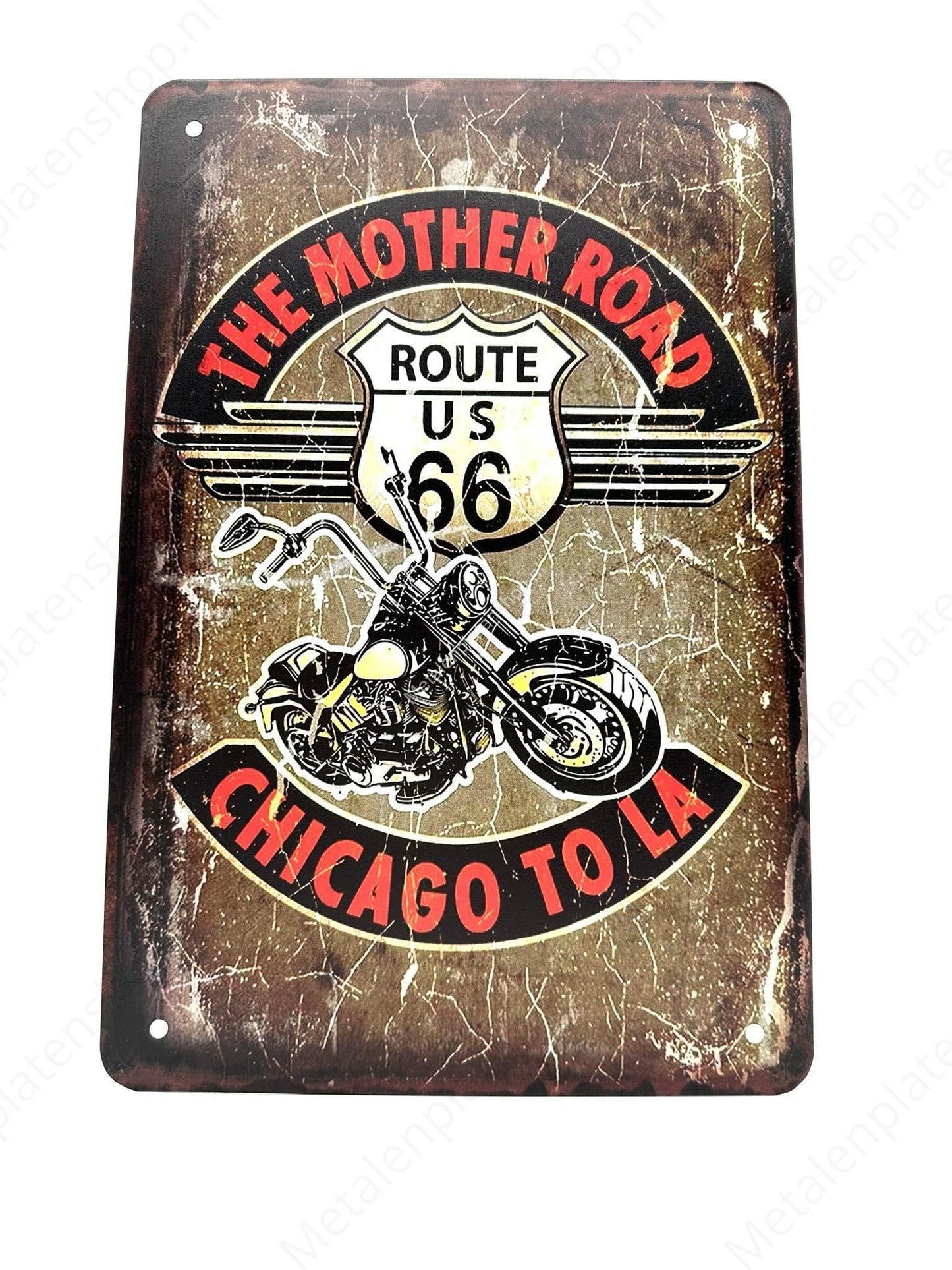 The mother road - Chicago to LA - Route 66 - Motorcycles - Metal Wall Sign