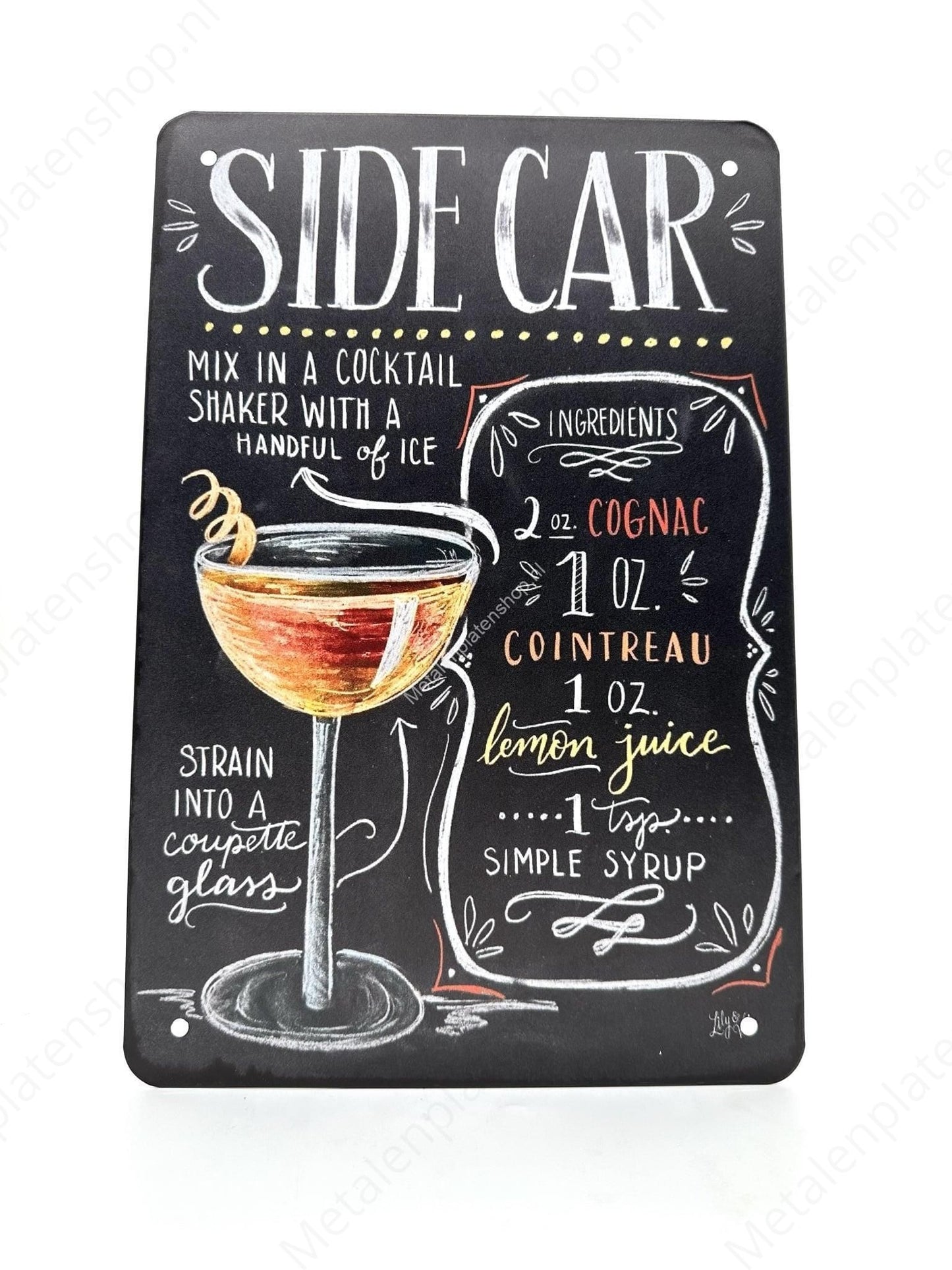 Side Car – Cocktails – Metallwandschild