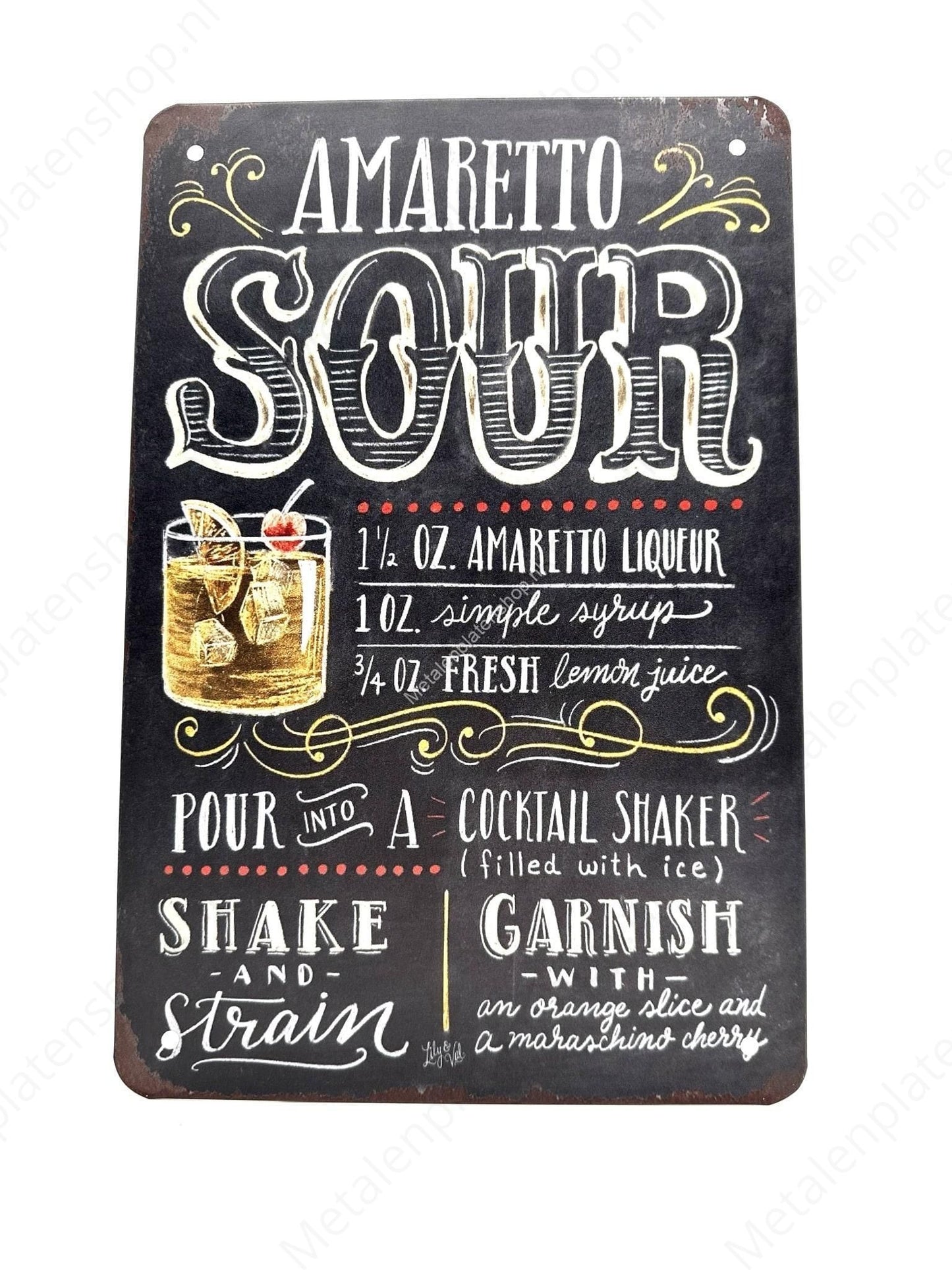 Amaretto Sour - Cocktails - Metal Wall Sign