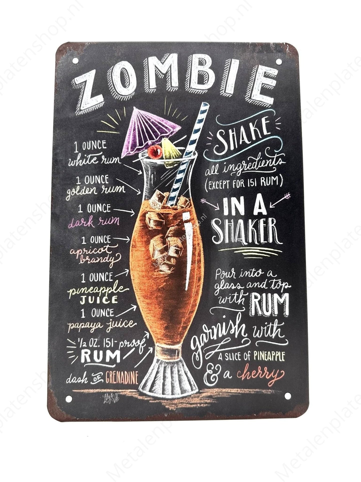 Zombie - Cocktails - Metal Wall Sign