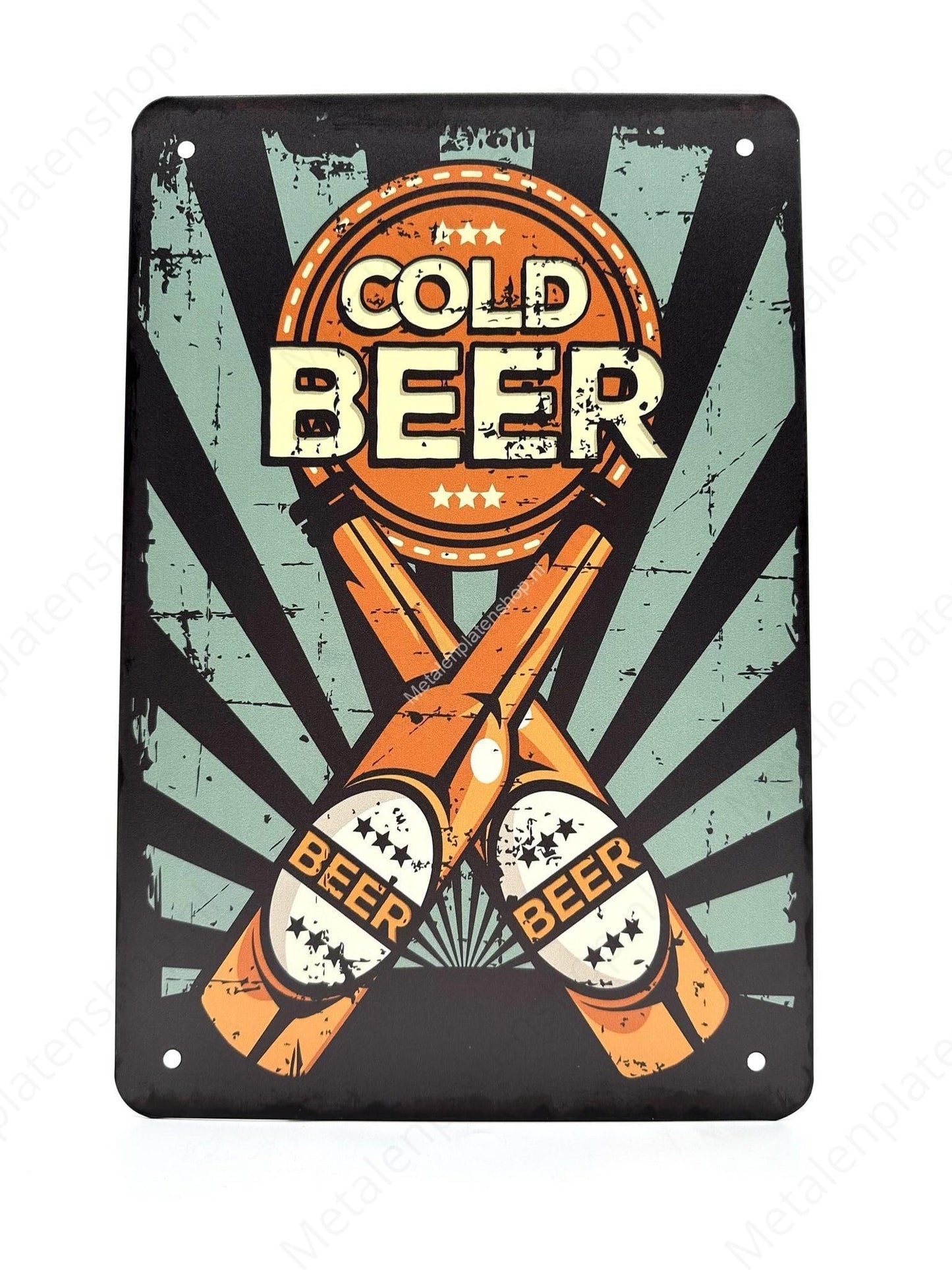 Cold Beer - Two Bottles - Metal Wall Sign