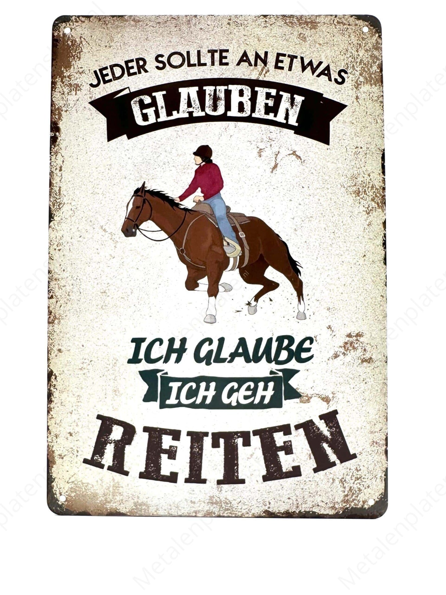 Jeder sollte an etwas Glauben. Ich glaube ich geh reiten - Deutsch - Metal Wall Sign
