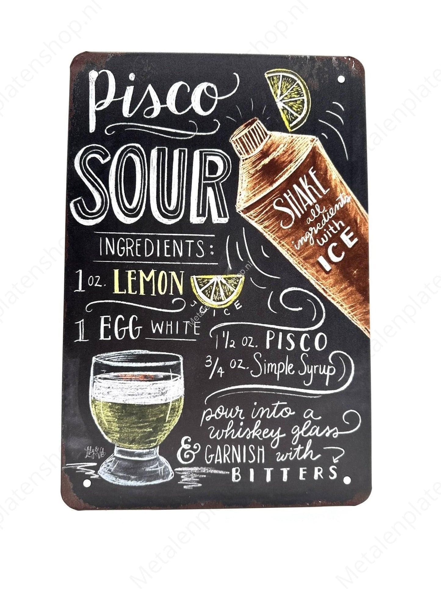 Pisco Sour – Cocktails – Metallwandschild