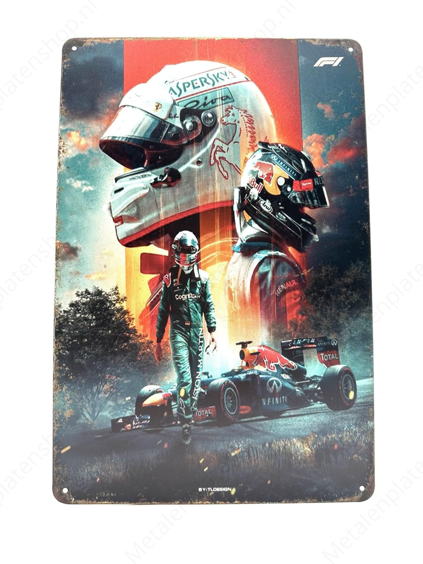 Sebastian Vettel - White Helmet - Aston Martin - RedBull - Metal Wall Sign