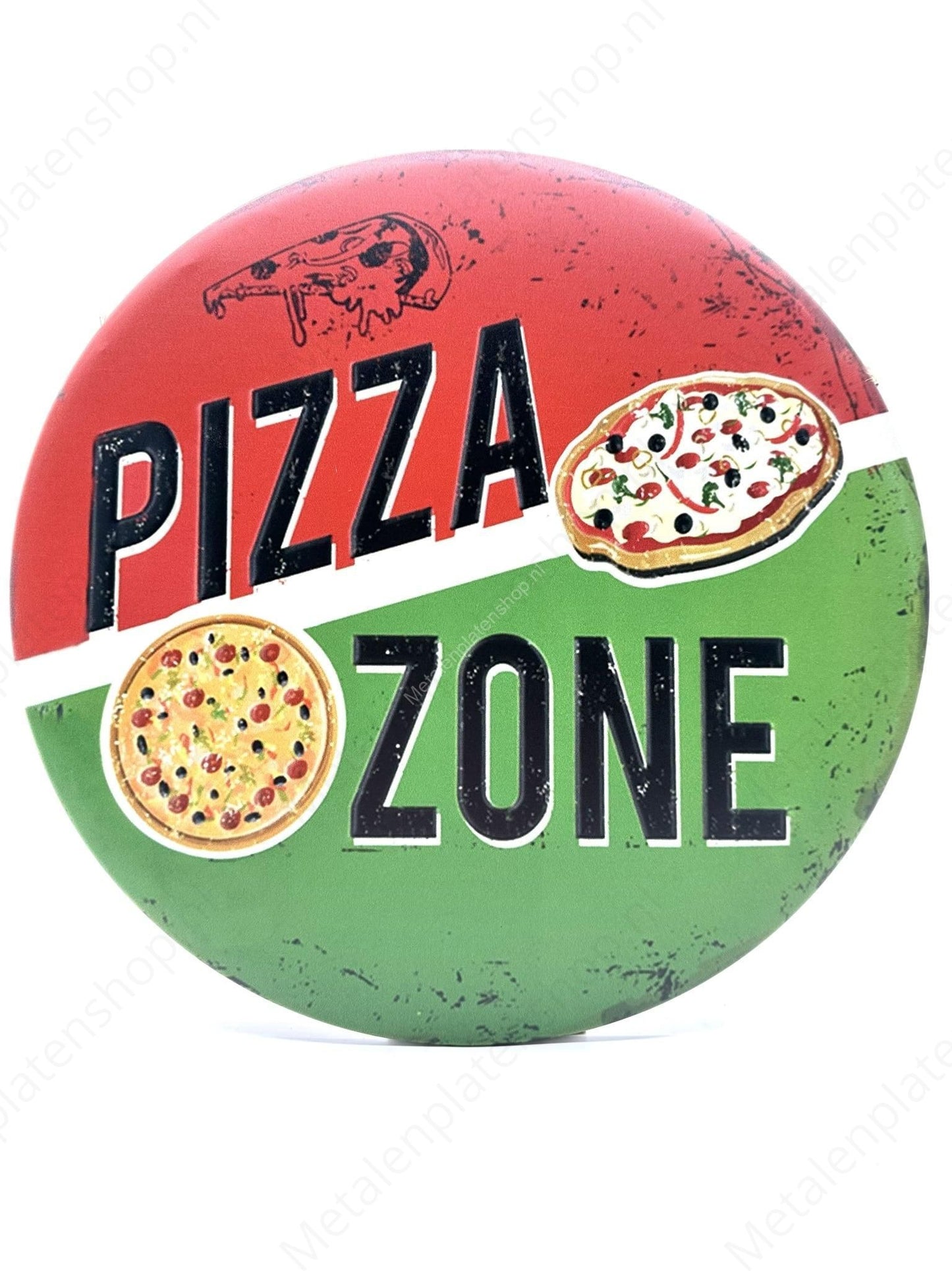 Pizza Zone - Round - Metal Wall Sign