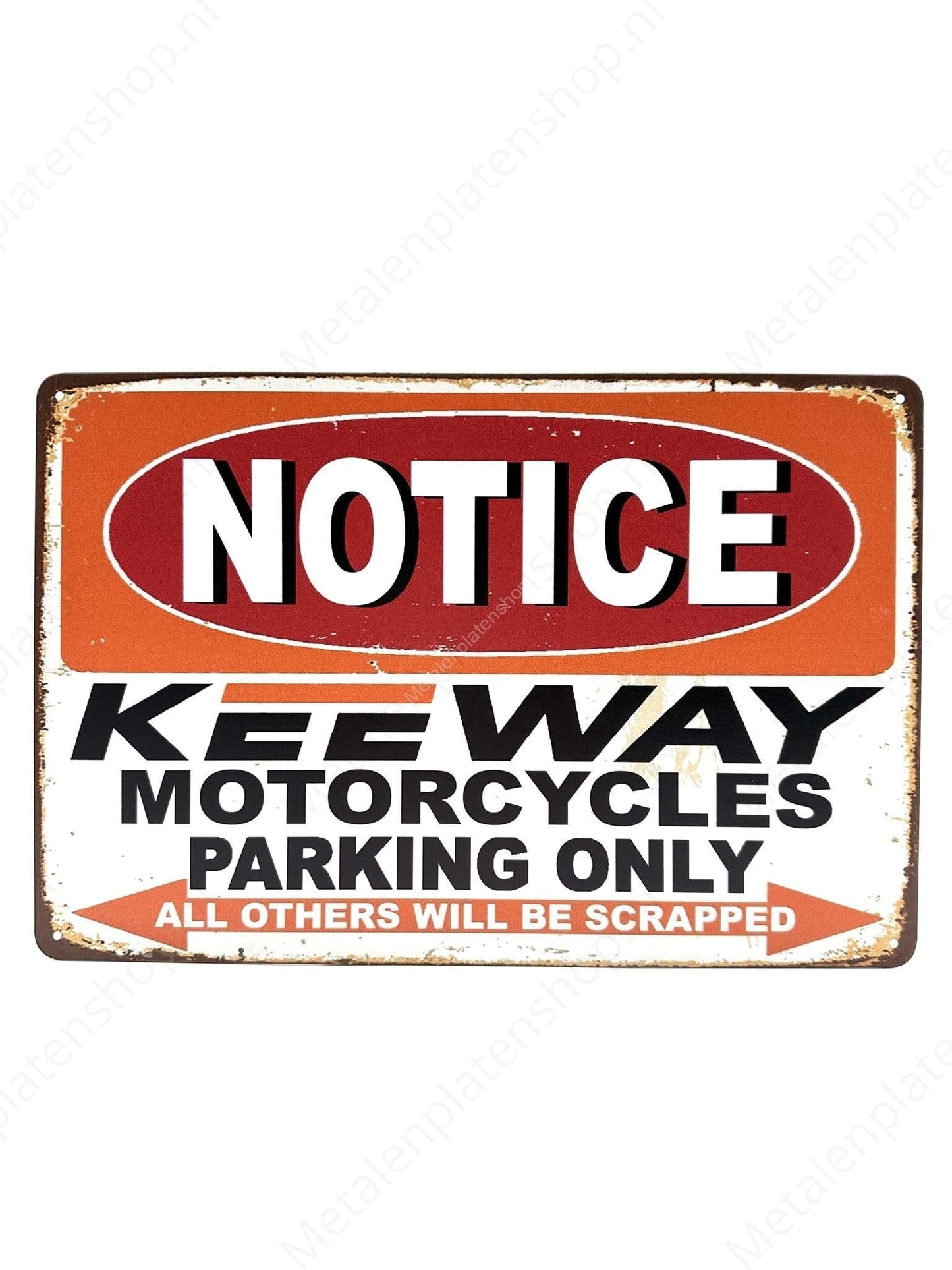 Hinweis – Keeway Motorcycles – Nur Parken – Metall-Wandschild