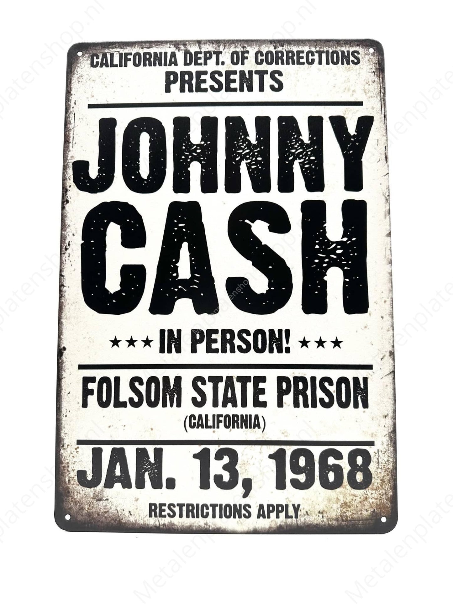 Johnny Cash – In Person – 13. Januar 1968 – Metallwandschild