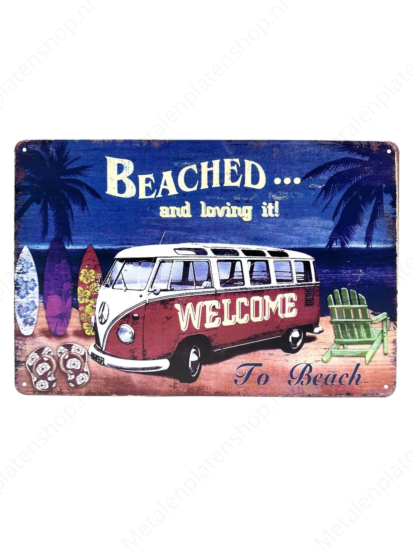 Volkswagen Transporter - Beached and Loving it! - Metal Wall Sign