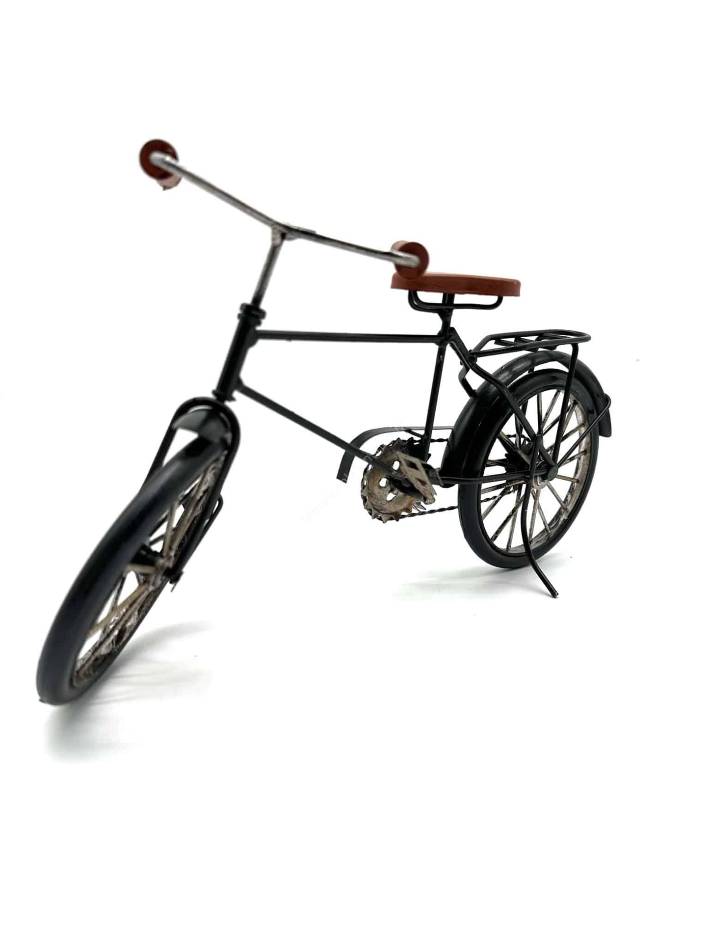 Fiets - Zwart met leerkleur - Metalen Decoratie - 35cm