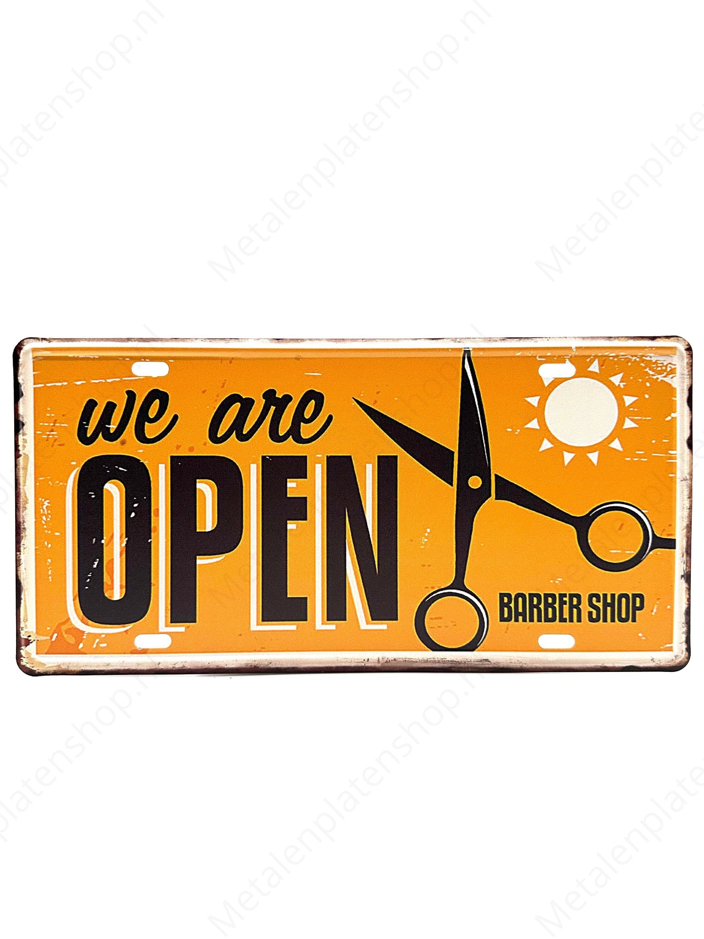 Nummernschild - Wir haben geöffnet Barber Shop - 30x15cm - Metall Wandschild