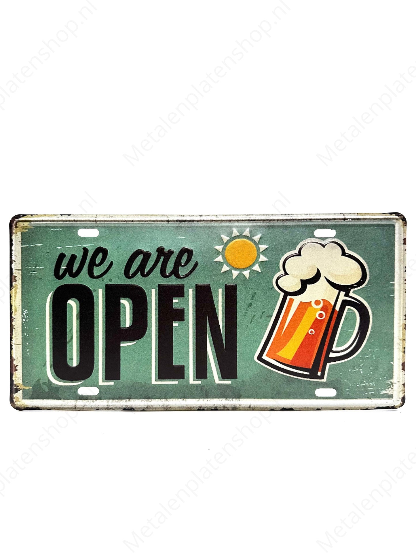 License Plate - We Are Open - Beer - 30x15cm - Metal Wall Sign