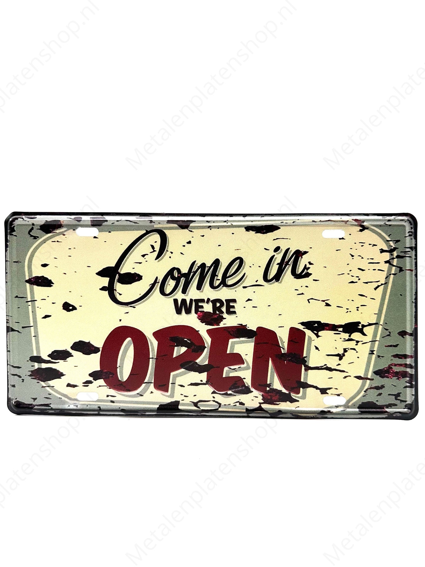 License plate - Come in we are open - 30x15cm - Metal wall sign