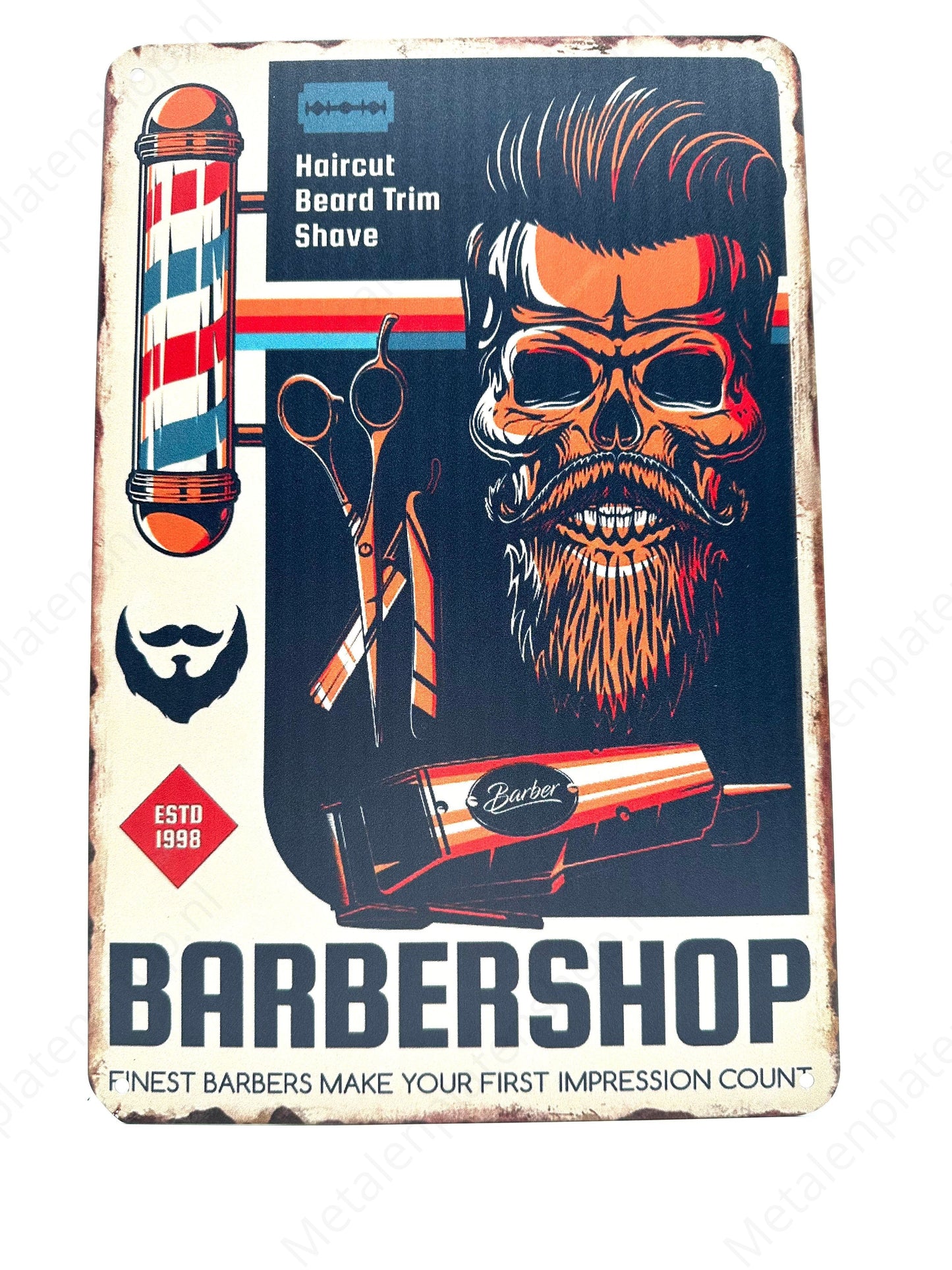 Barbershop - Finest Barbers Make Your First Impression Count - Metal Wall Sign