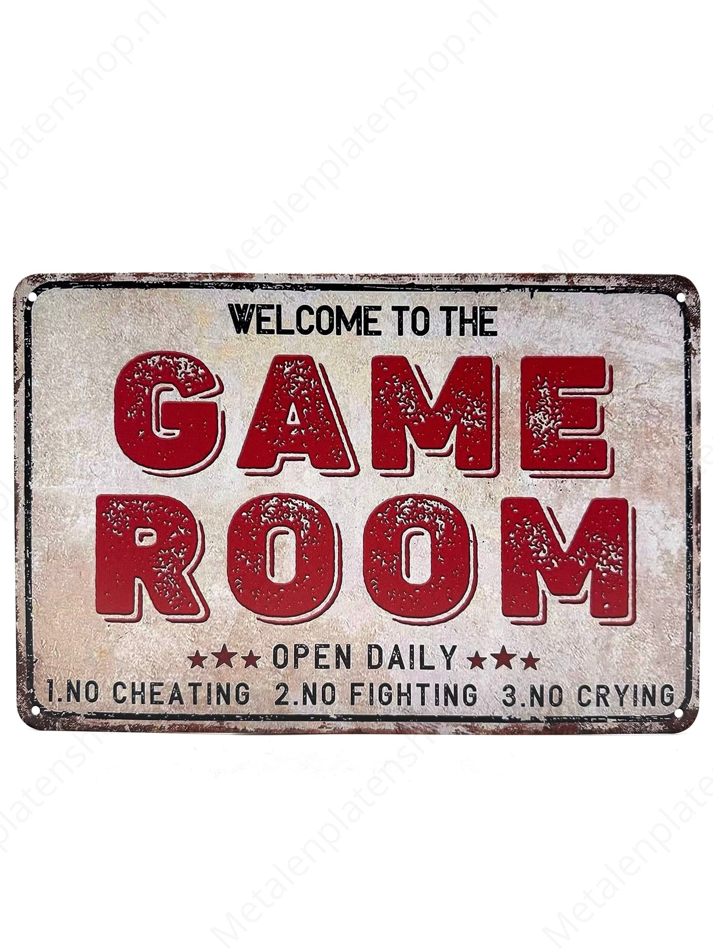 Welcome to the Game Room - Open Daily - Metalen Wandbord