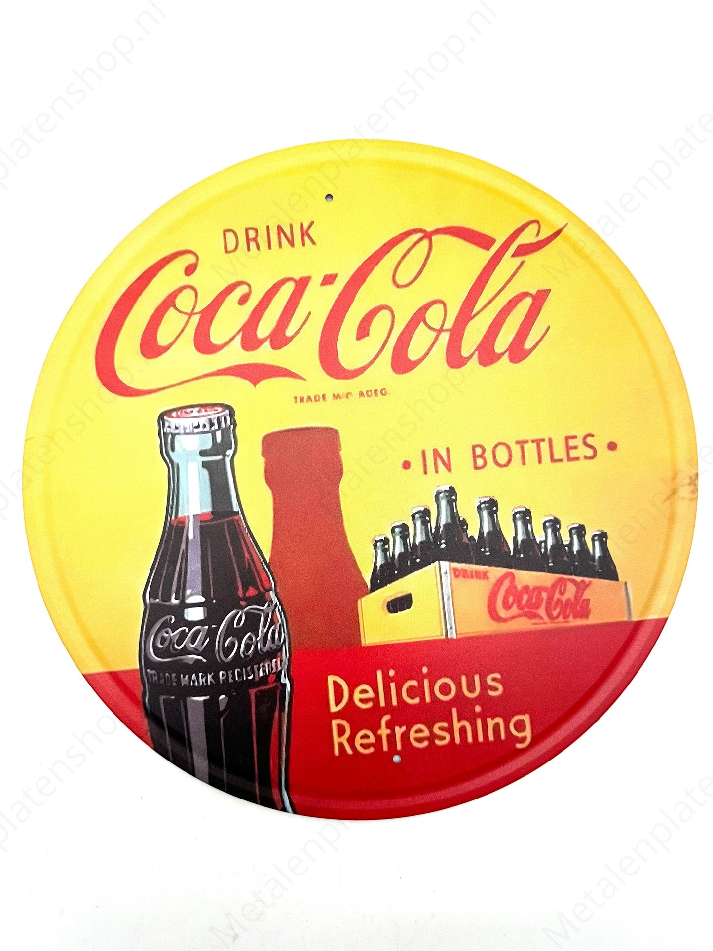 Coca Cola in Flaschen – rund – Metall-Wandschild