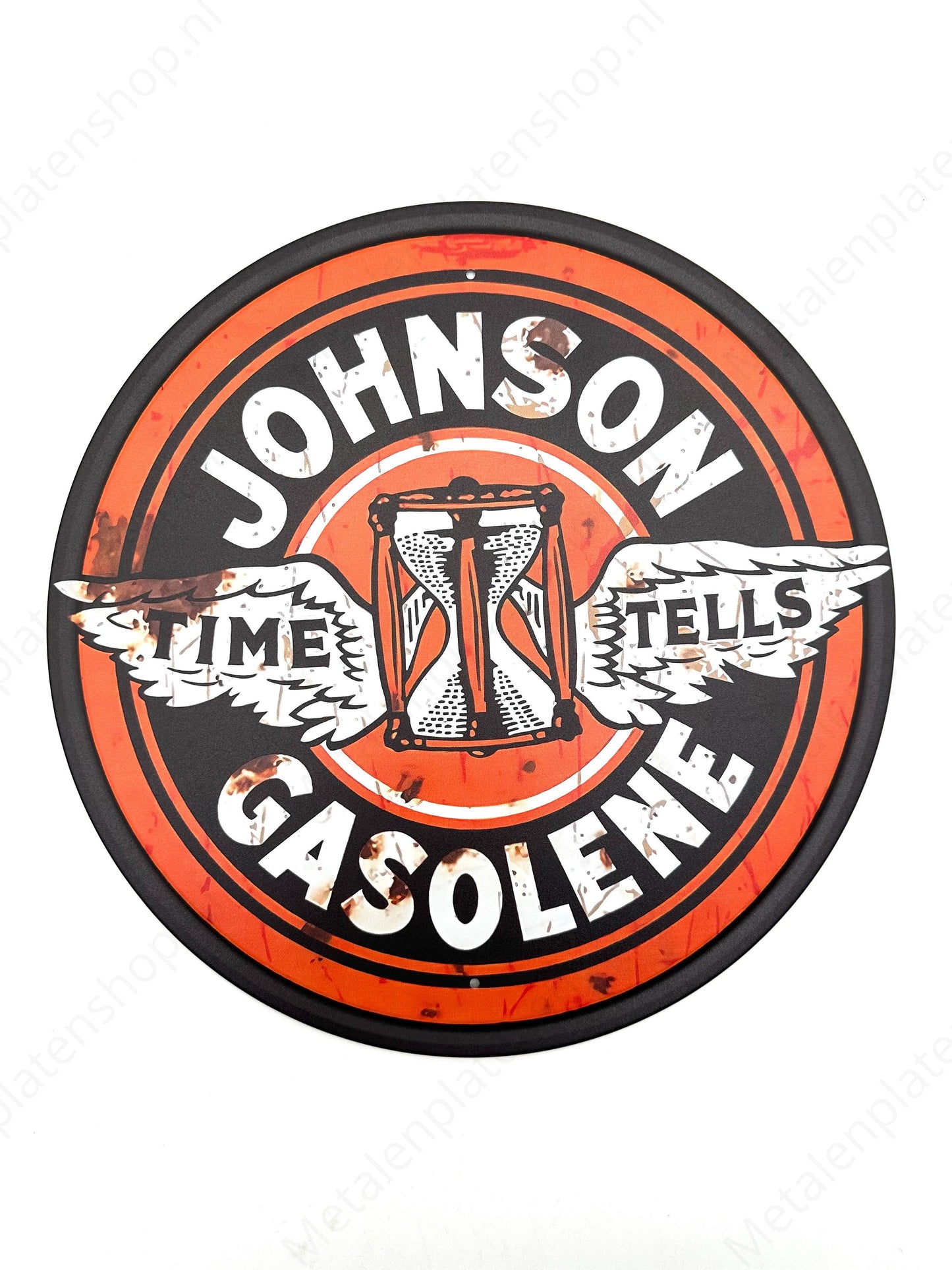 Johnson Gasolene - Time Tells - Round - Metal Wall Sign