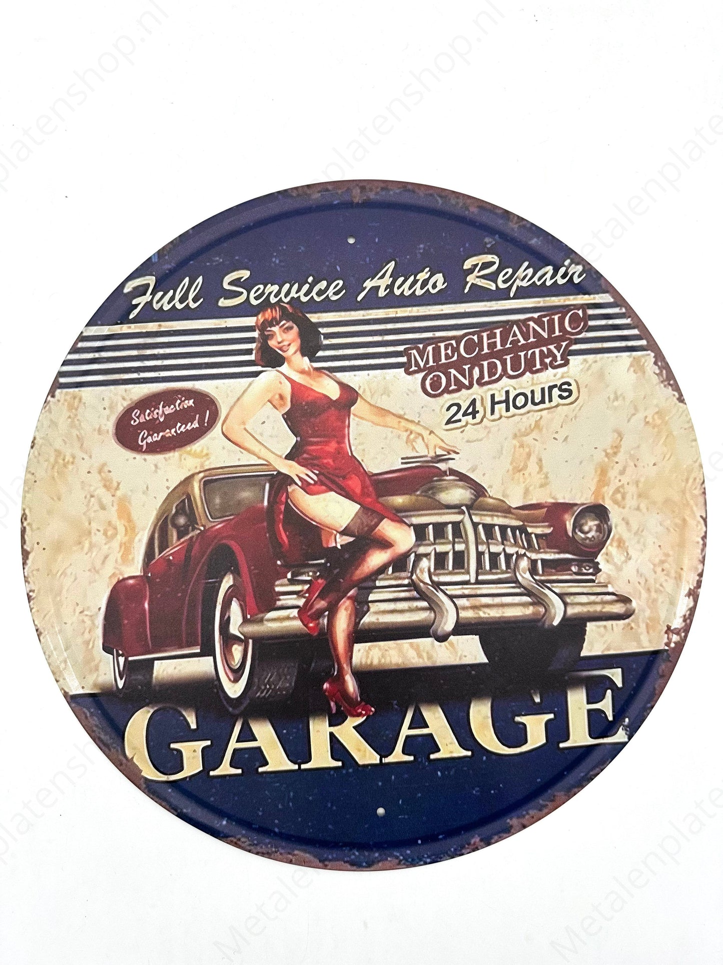 Full Service Auto Repair - Round - Metal Wall Sign