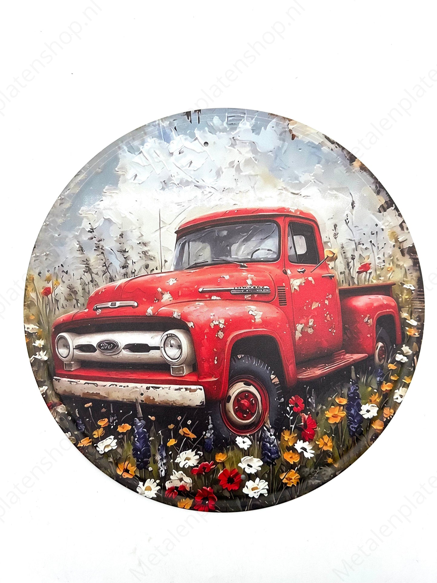 Vintage Truck - Round - Metal Wall Sign