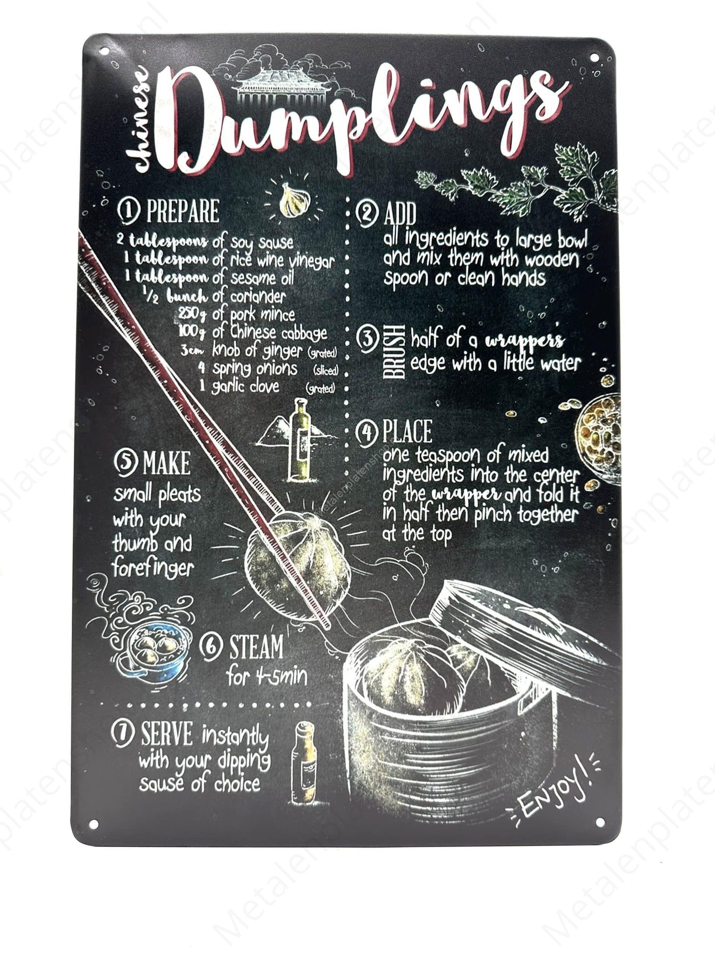 Dumplings - Chalkboard - Metal Wall Sign