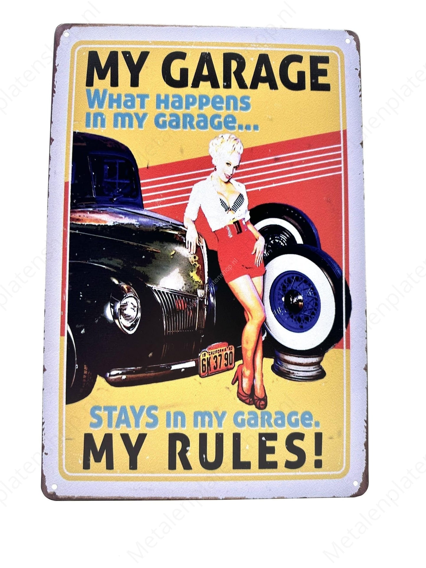 My Garage - What happens in my garage - Metalen Wandbord