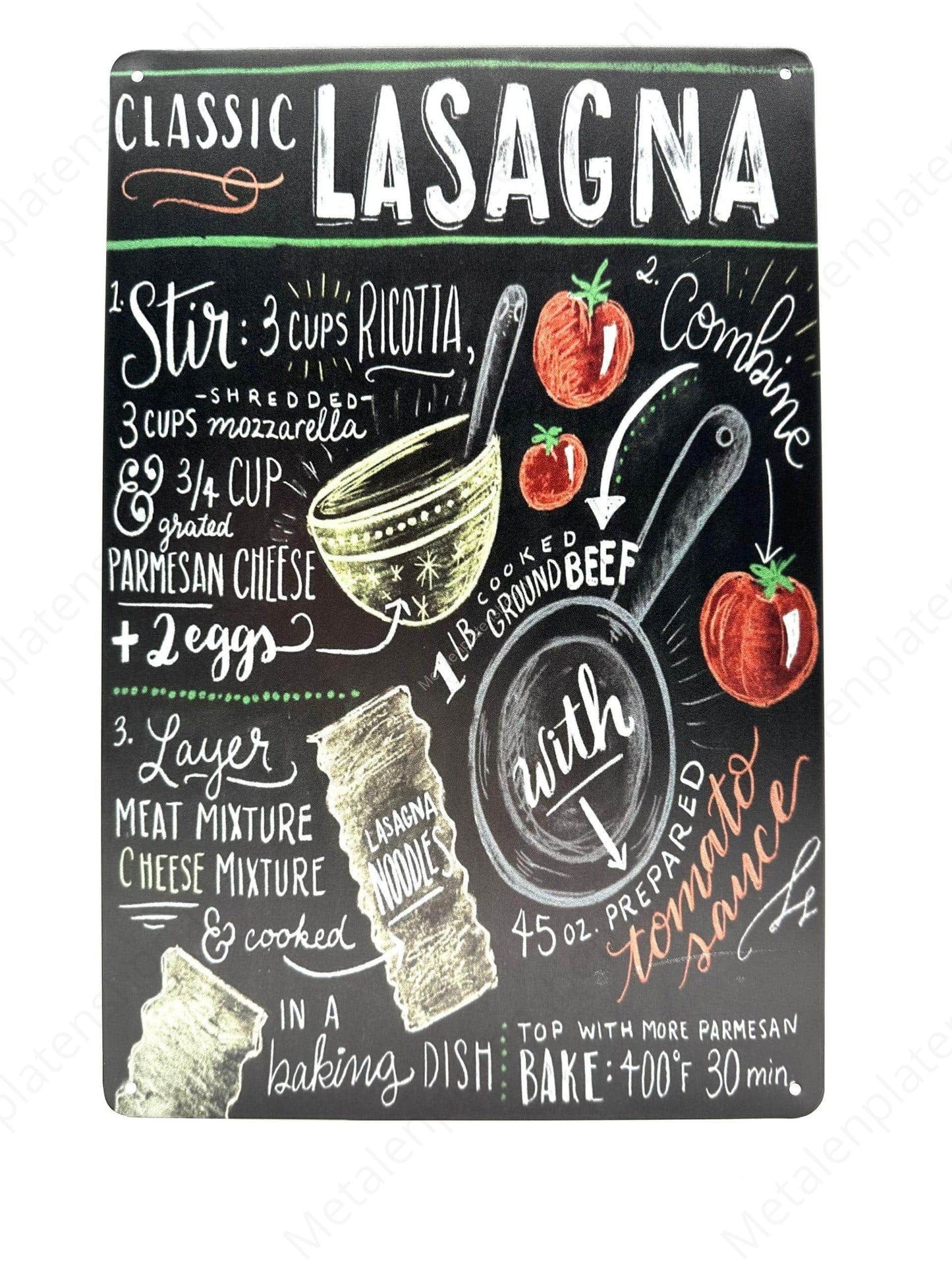 Chalkboard - Lasagna - Metal Wall Sign