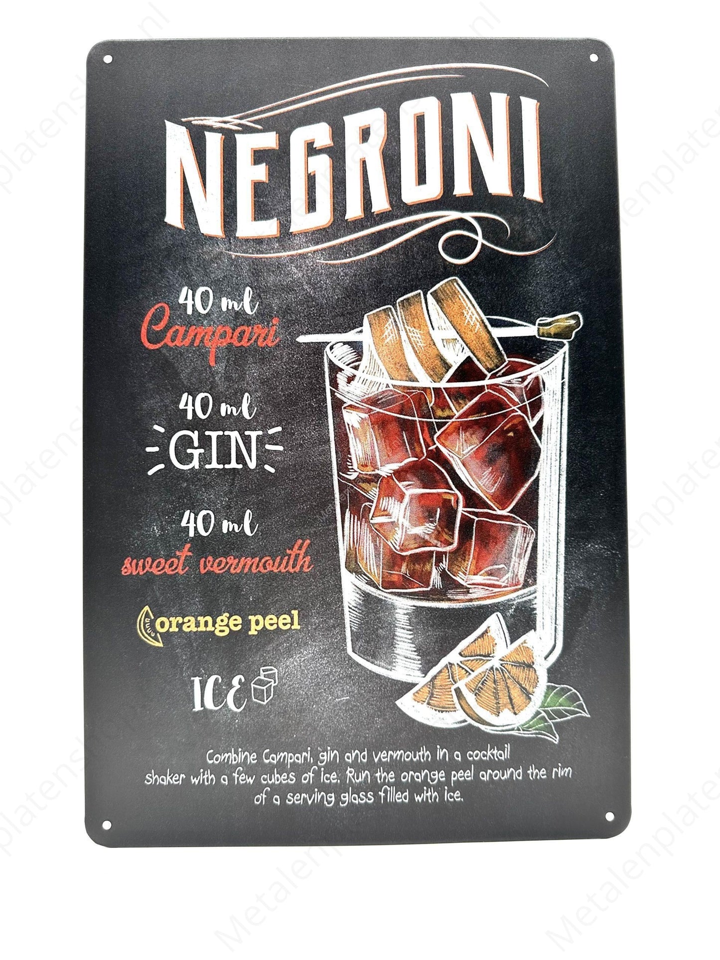 Kreidetafel - Cocktail - Negroni - Metallwandschild