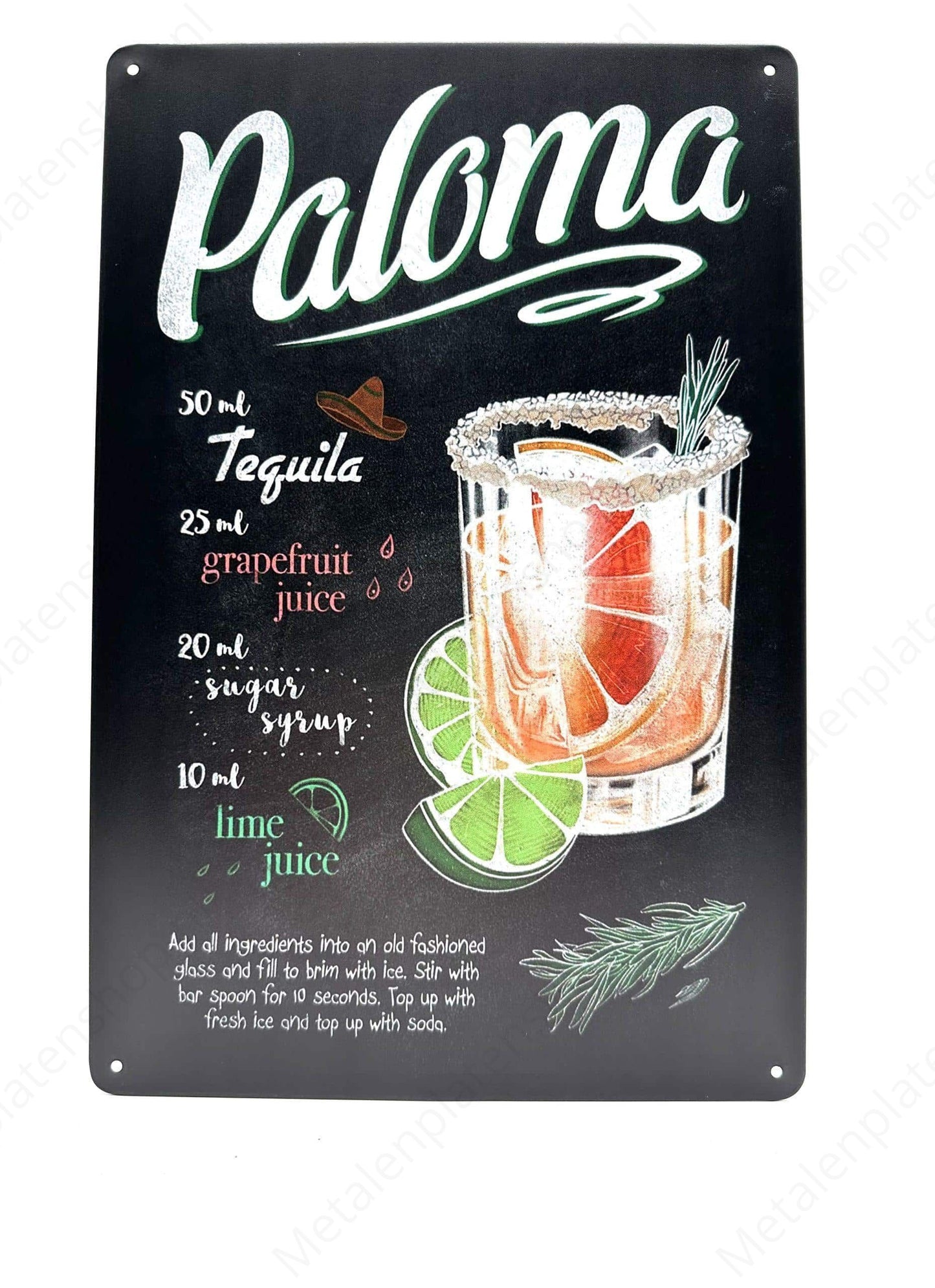 Kreidetafel - Cocktail - Paloma - Metallwandschild