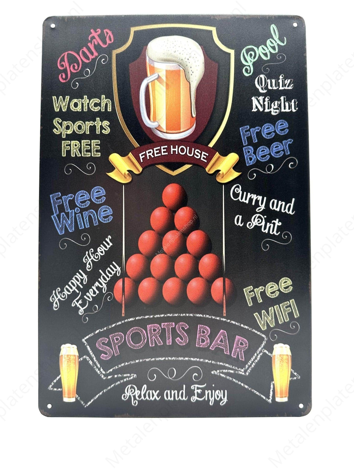 Chalkboard - Sports Bar - Cafe - Metal Wall Sign