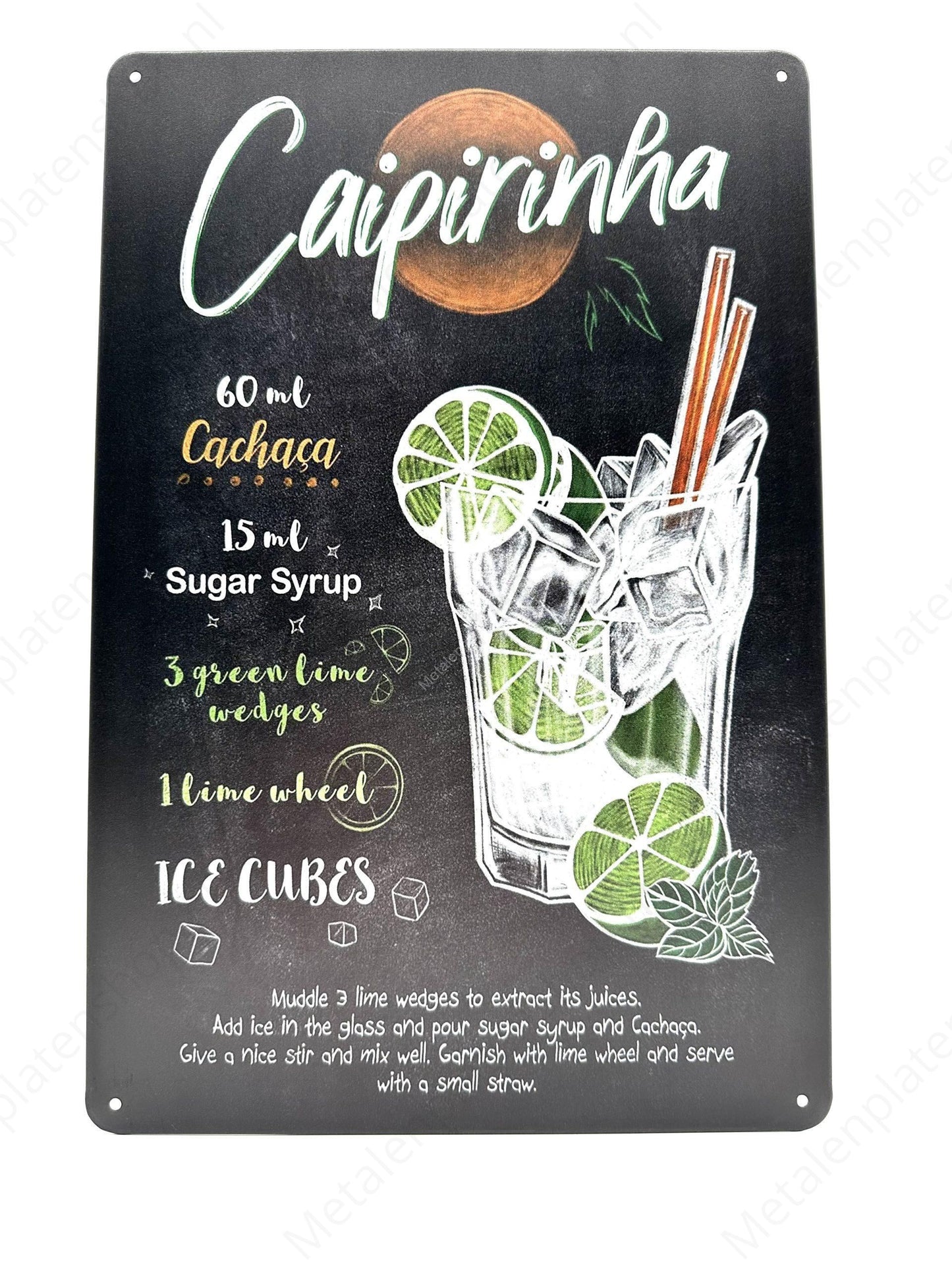 Chalkboard - Cocktail - Caipirinha - Metal Wall Sign