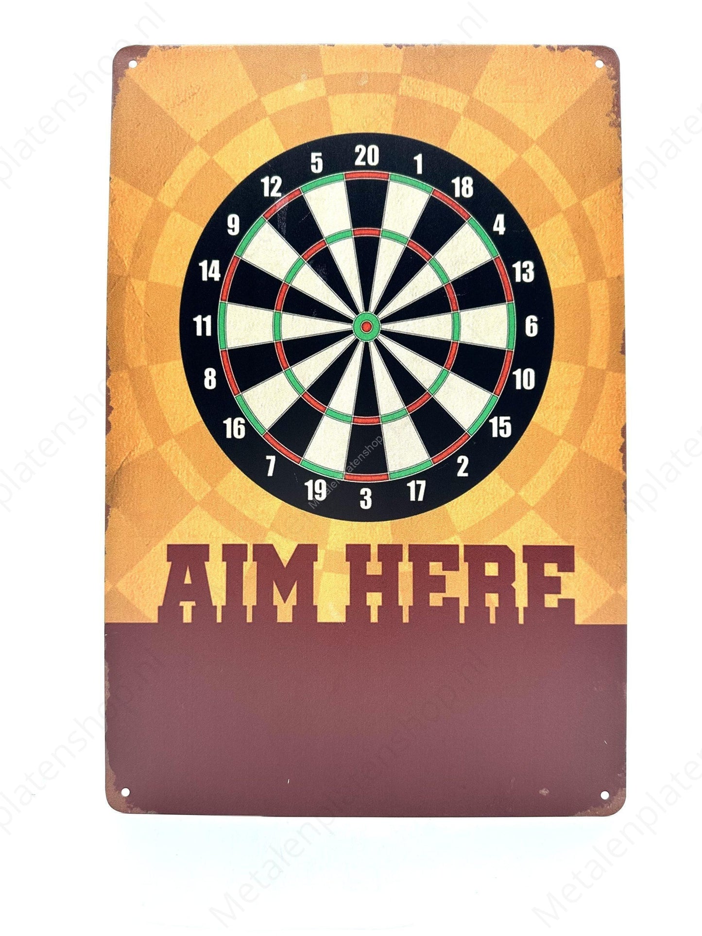 Aim Here - Darten - Metalen Wandbord