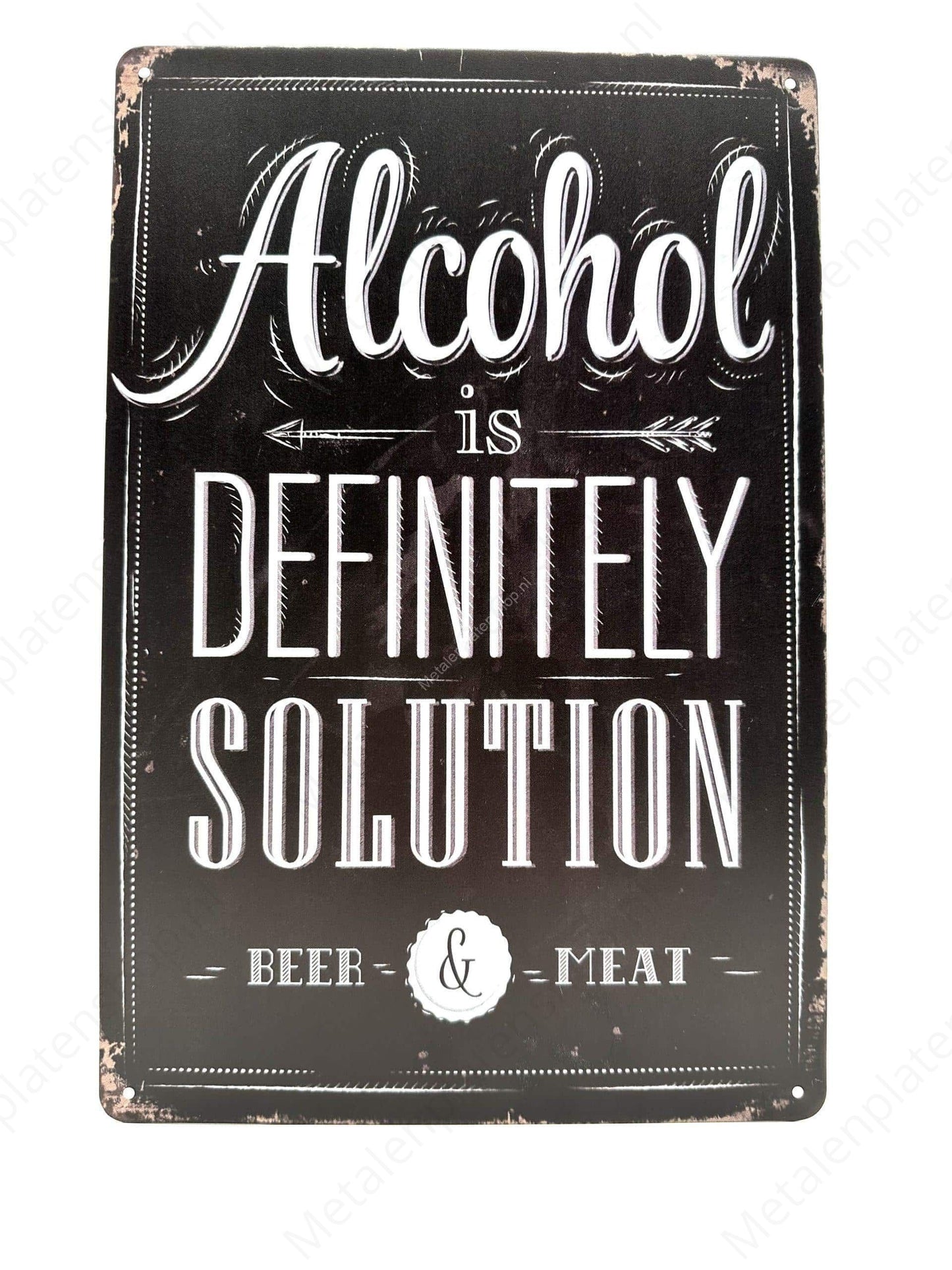 Alcohol is definitely solution - beer &amp; meat - Metal Wall Sign