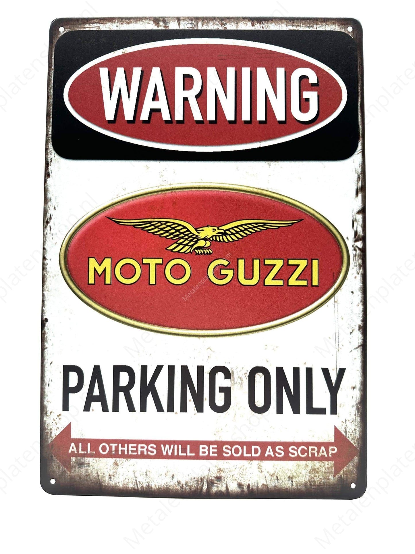 Achtung – Moto Guzzi – Nur Parken – Metallwandschild