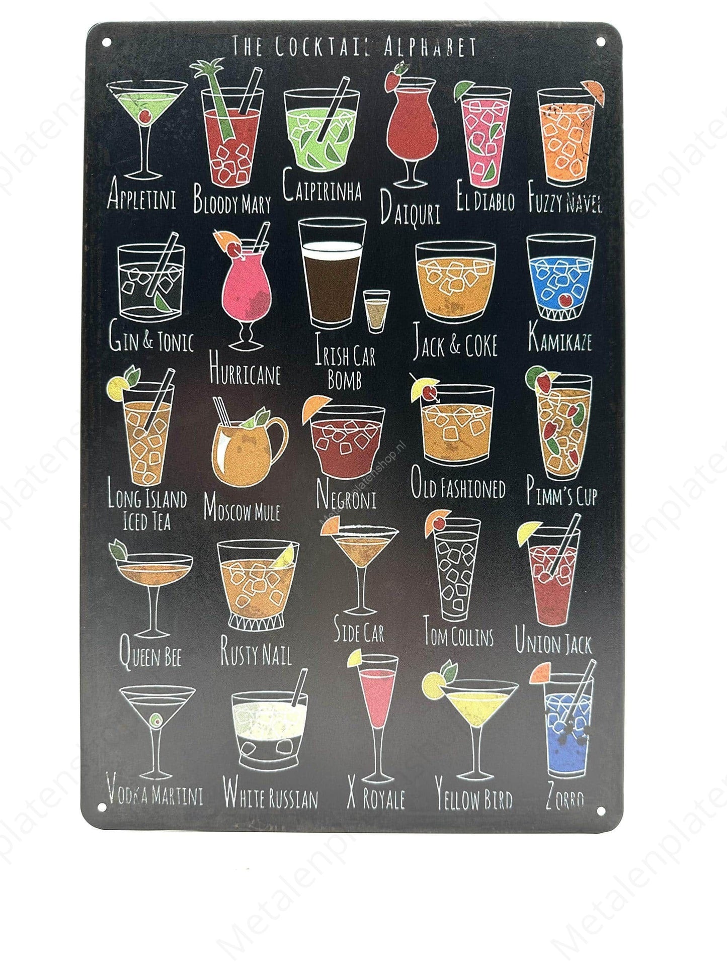 The Cocktail Alphabet - Metal Wall Sign