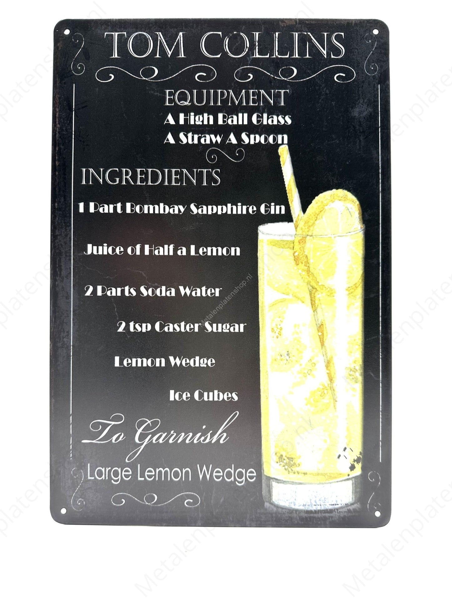 Tom Collins - Large Lemon Wedge - Metalen Wandbord